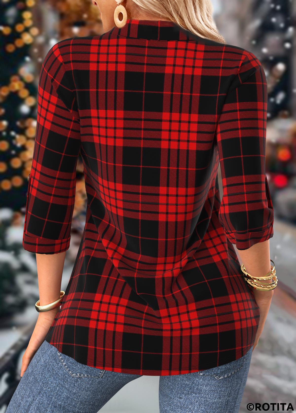 rotita criss cross plaid rouge faux deux pièces twinset