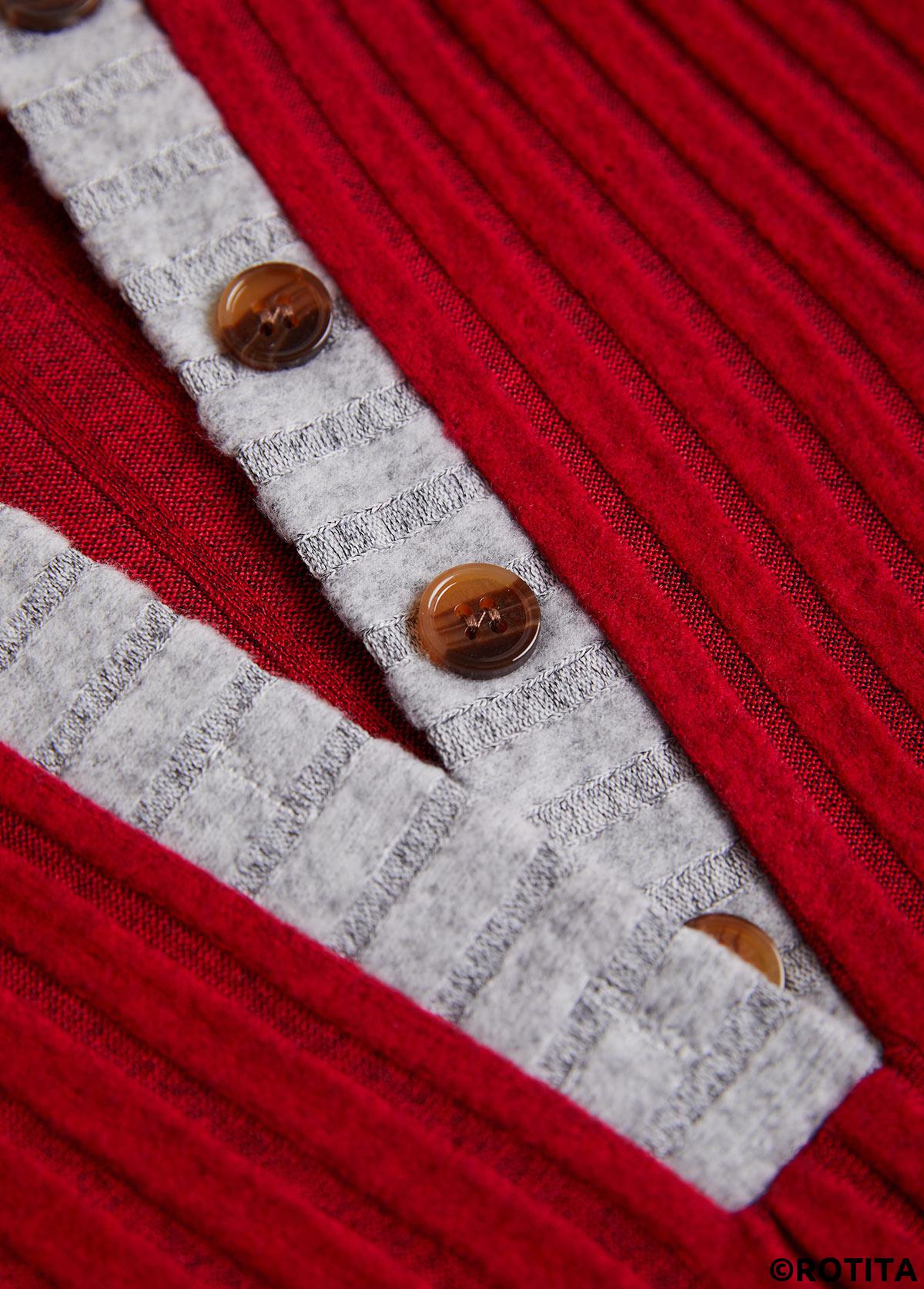Wine Red tops,Contrast Color tops,ROTITA Button Wine Red Split Neck Long Sleeve Sweatshirt