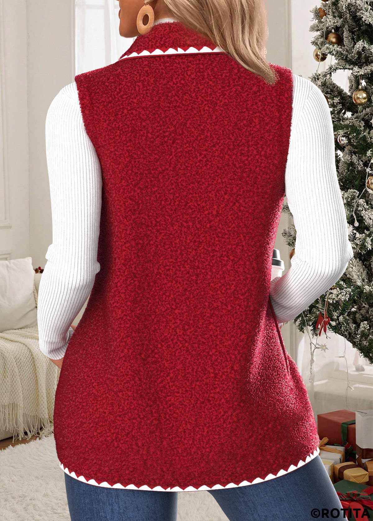 Red tops,Plain Color tops,ROTITA Button Red Stand Collar Sleeveless Waistcoat