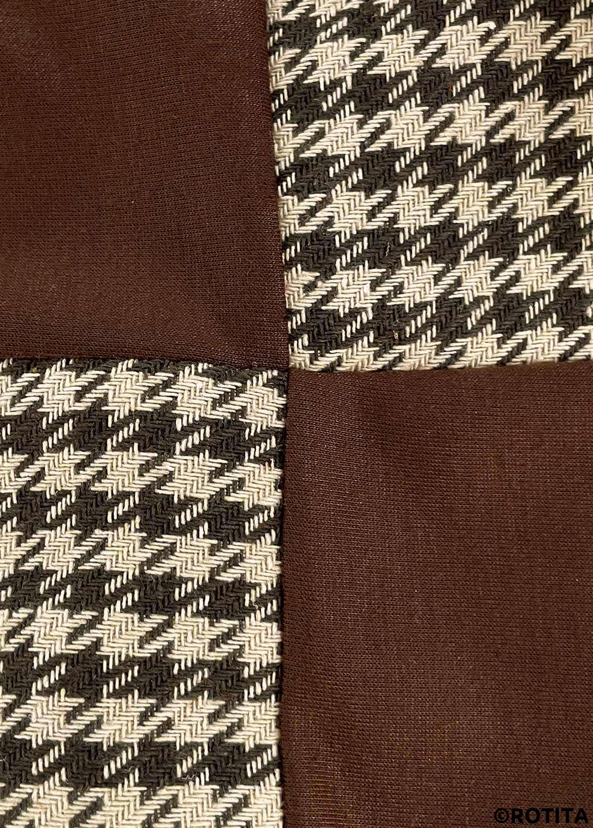 Dark Coffee tops,Geometric tops,Plaid tops,ROTITA Patchwork Plaid Dark Coffee Round Neck Long Sleeve Sweatshirt
