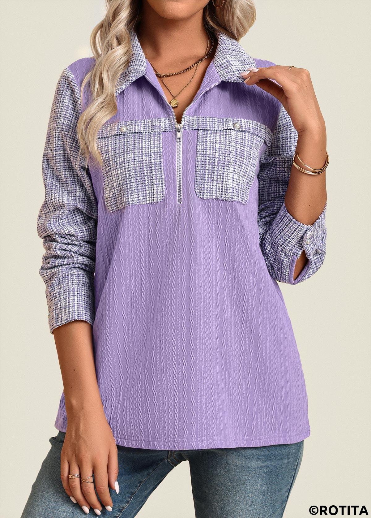 Hellviolettes Langarmhemd aus Rotita-Jacquard