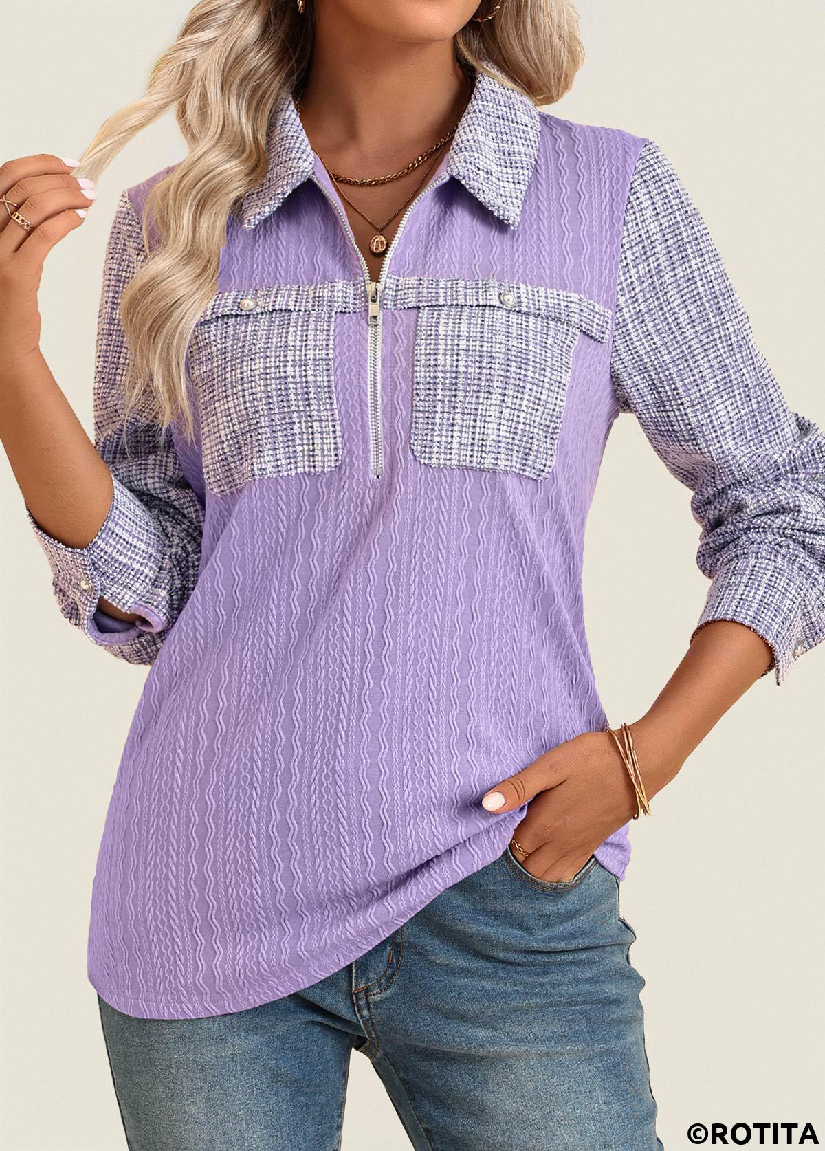 Hellviolettes Langarmhemd aus Rotita-Jacquard