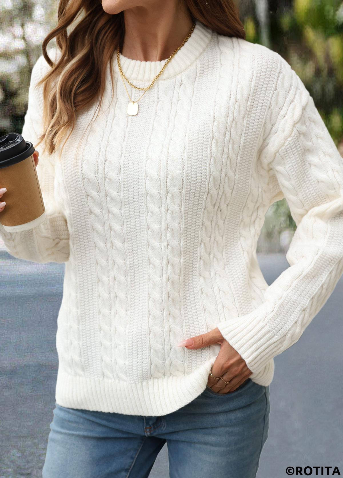 Beige tops,Plain Color tops,Patchwork Beige Round Neck Long Sleeve Sweater