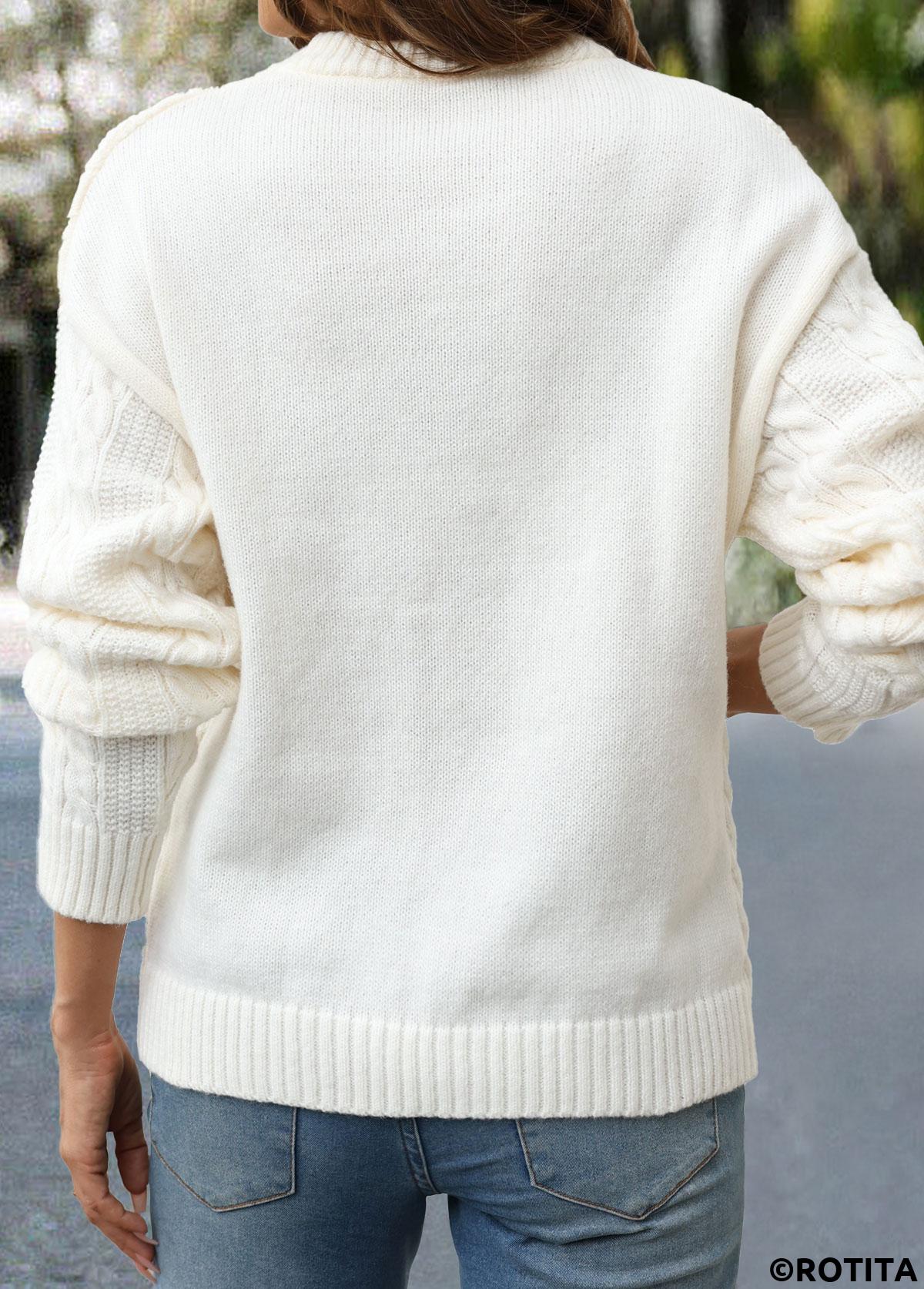 Beige tops,Plain Color tops,Patchwork Beige Round Neck Long Sleeve Sweater