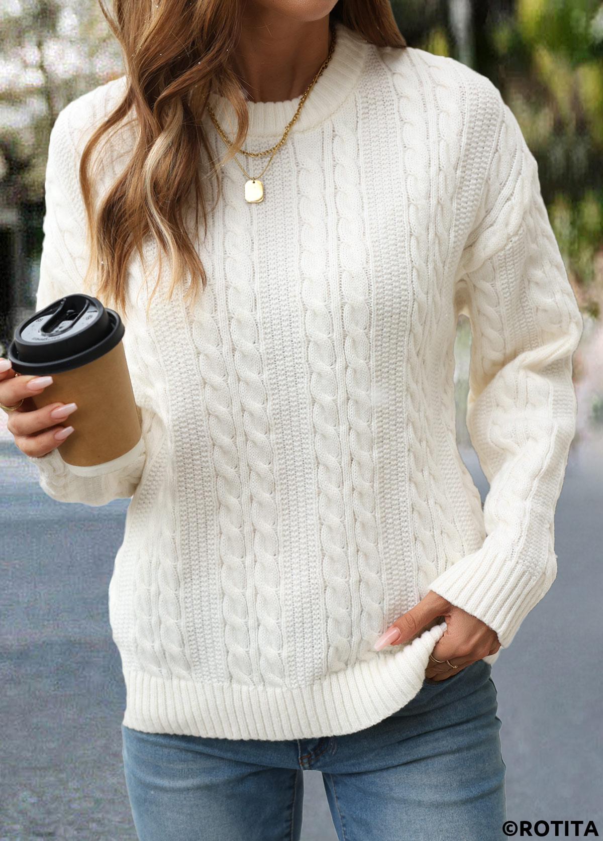 Beige tops,Plain Color tops,Patchwork Beige Round Neck Long Sleeve Sweater