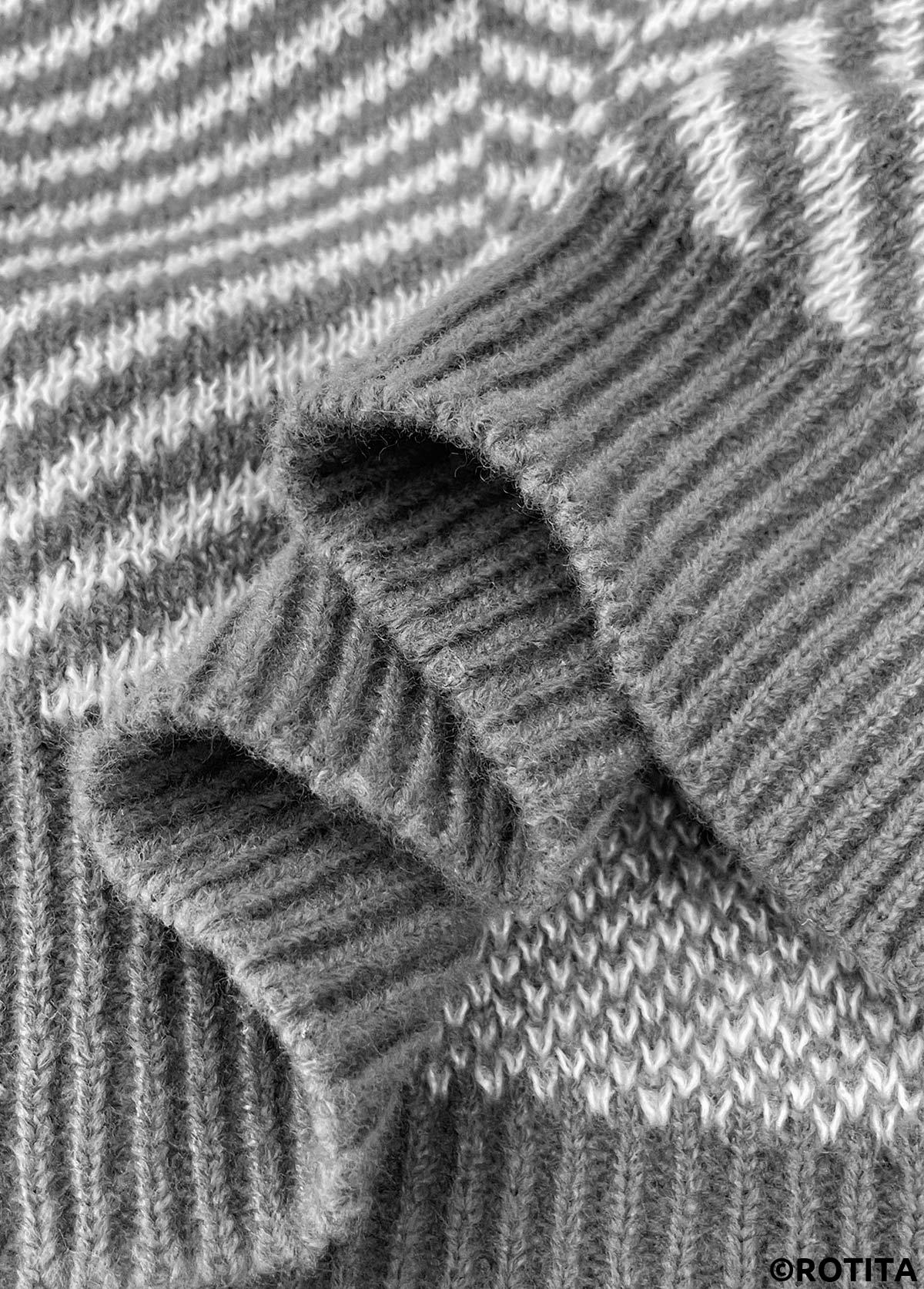 Dark Grey Marl tops,Striped tops,Geometric tops,Patchwork Striped Dark Grey Marl Round Neck Sweater