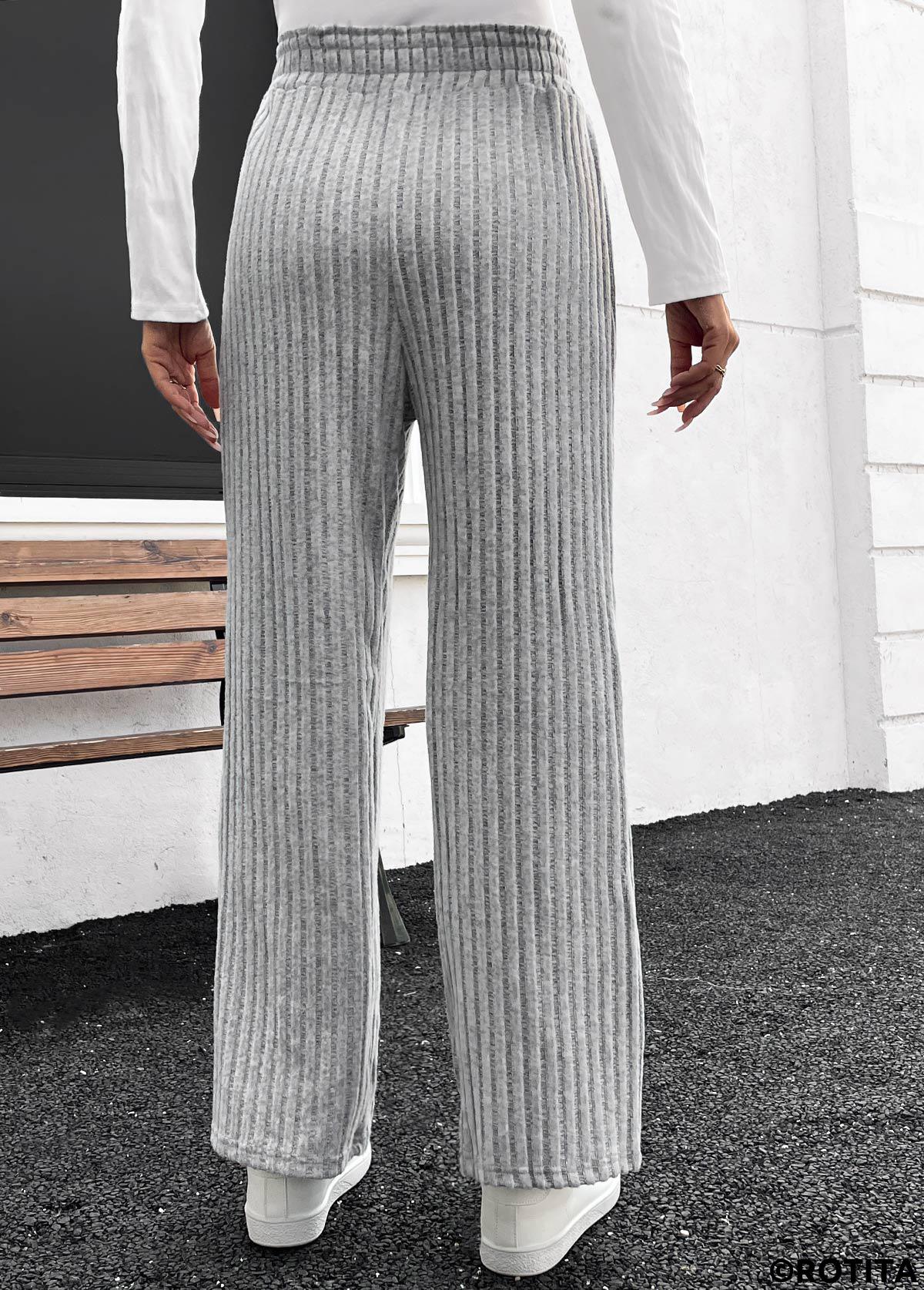 Grey bottoms,Plain Color bottoms,Grey Elastic Waist High Waisted Pants