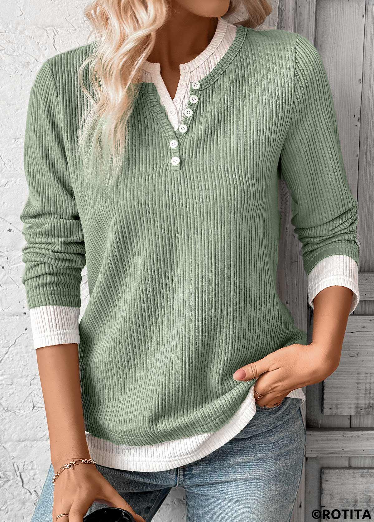 rotita faux t-shirt 2 en 1 vert clair grande taille