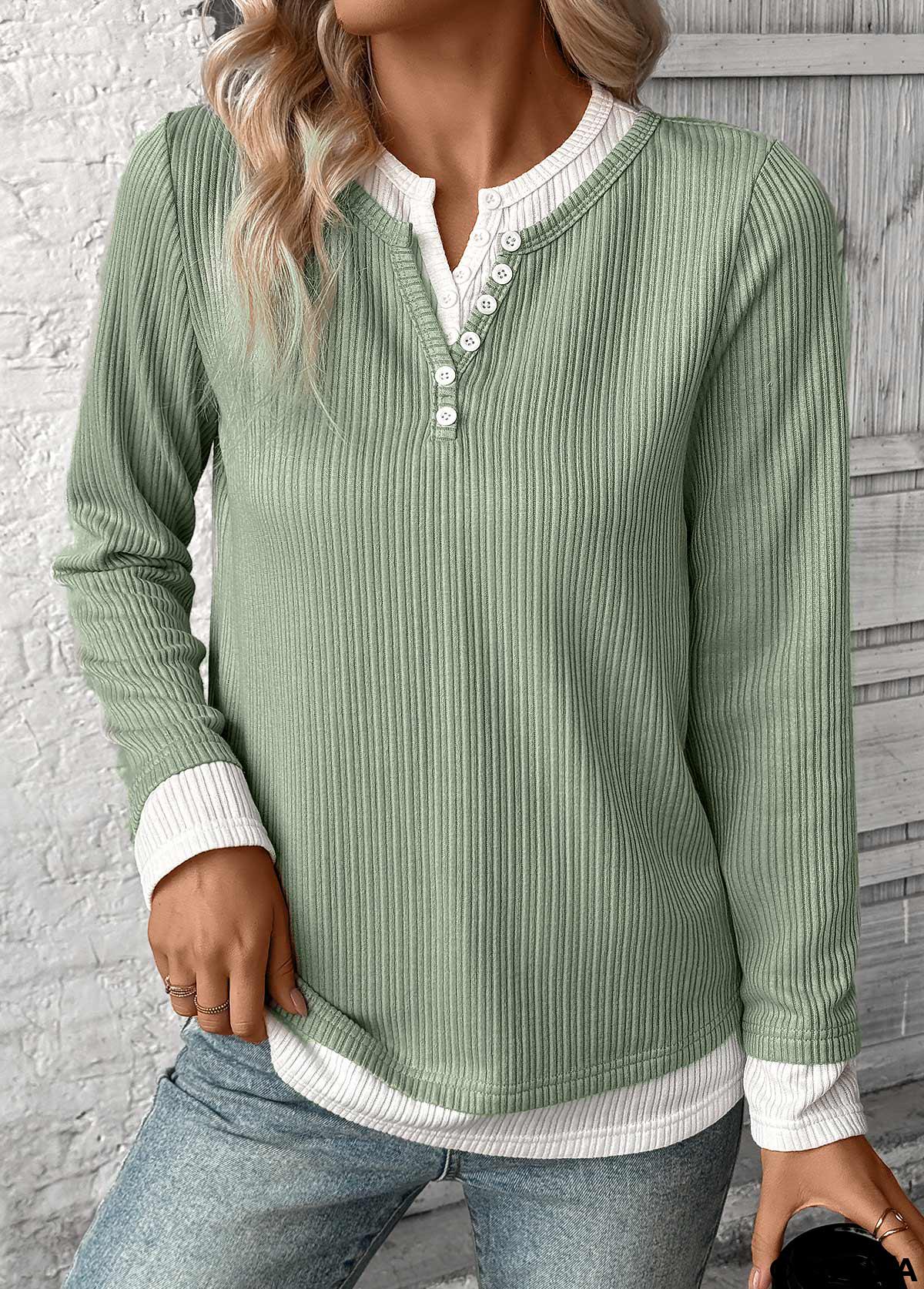 rotita faux t-shirt 2 en 1 vert clair grande taille