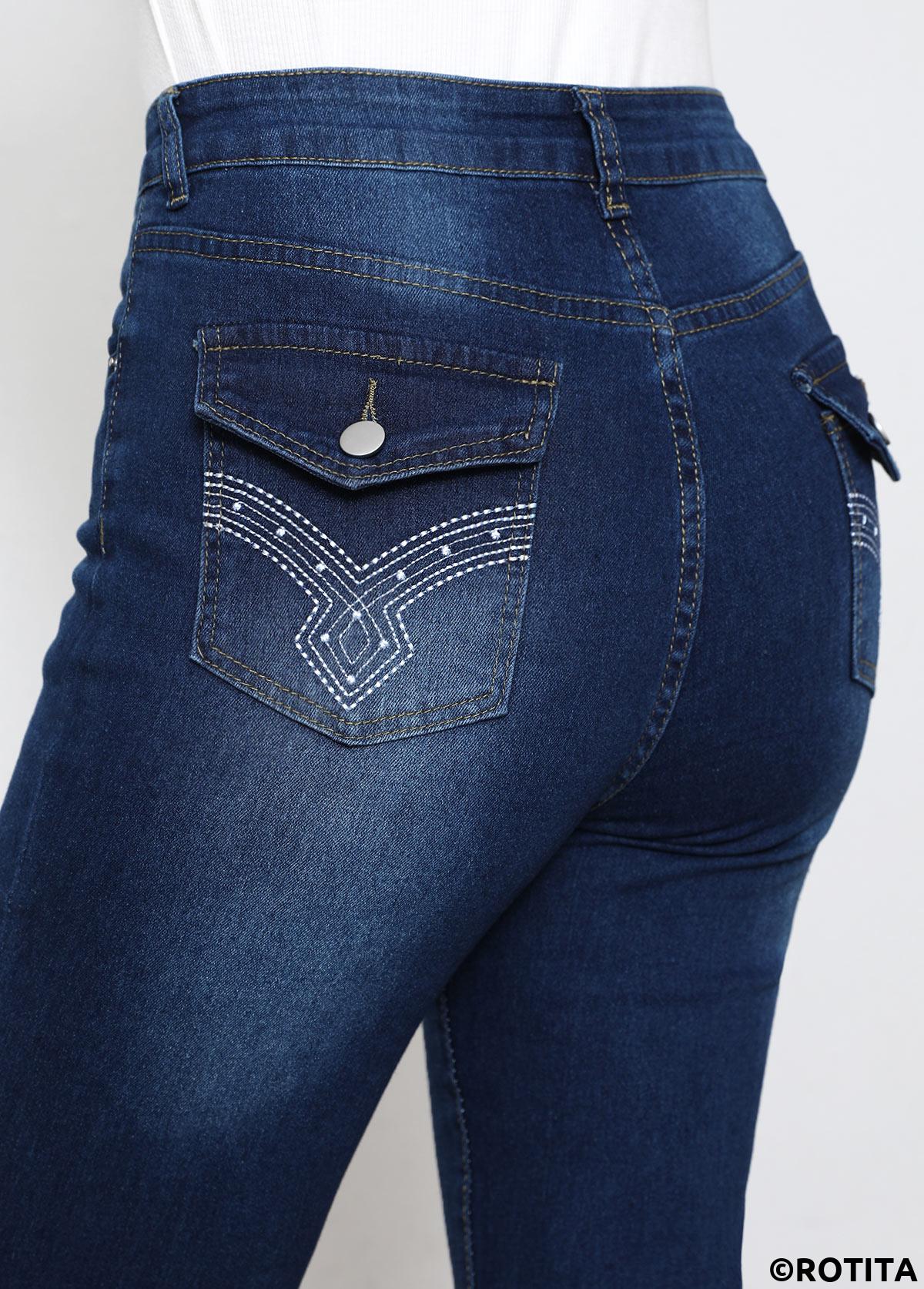 Denim Blue bottoms,Plain Color bottoms,Button Denim Blue Flare Leg High Waisted Pants