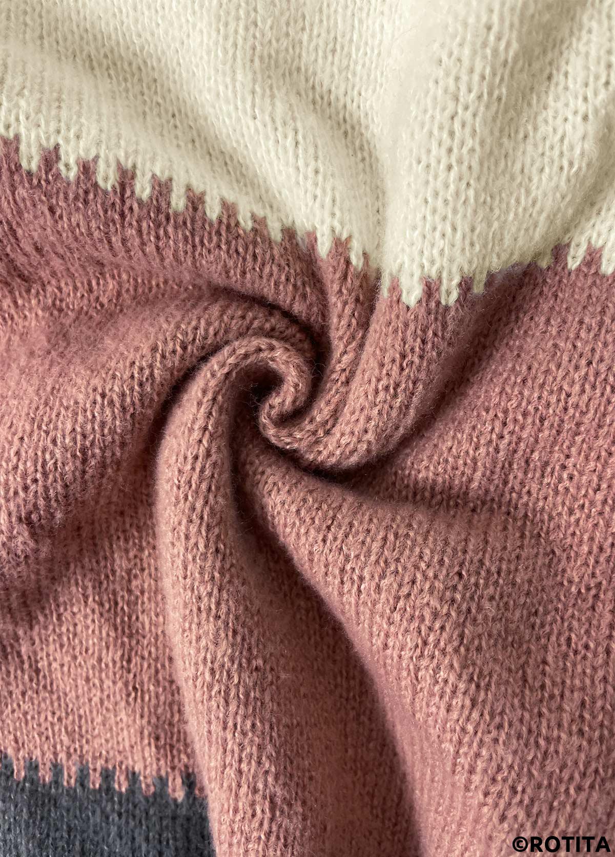 Patchwork-Pullover mit Stehkragen und langen Ärmeln in Altrosa