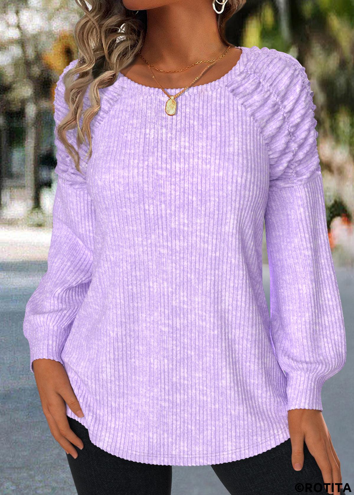rotita patchwork violet clair col rond t-shirt à manches longues
