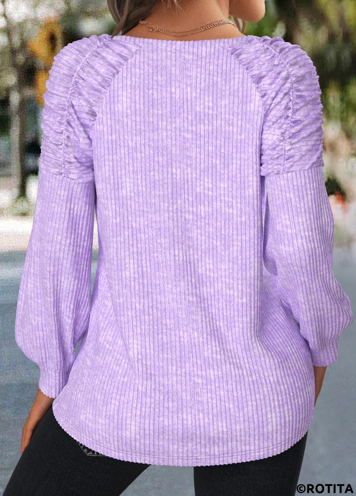 rotita patchwork violet clair col rond t-shirt à manches longues