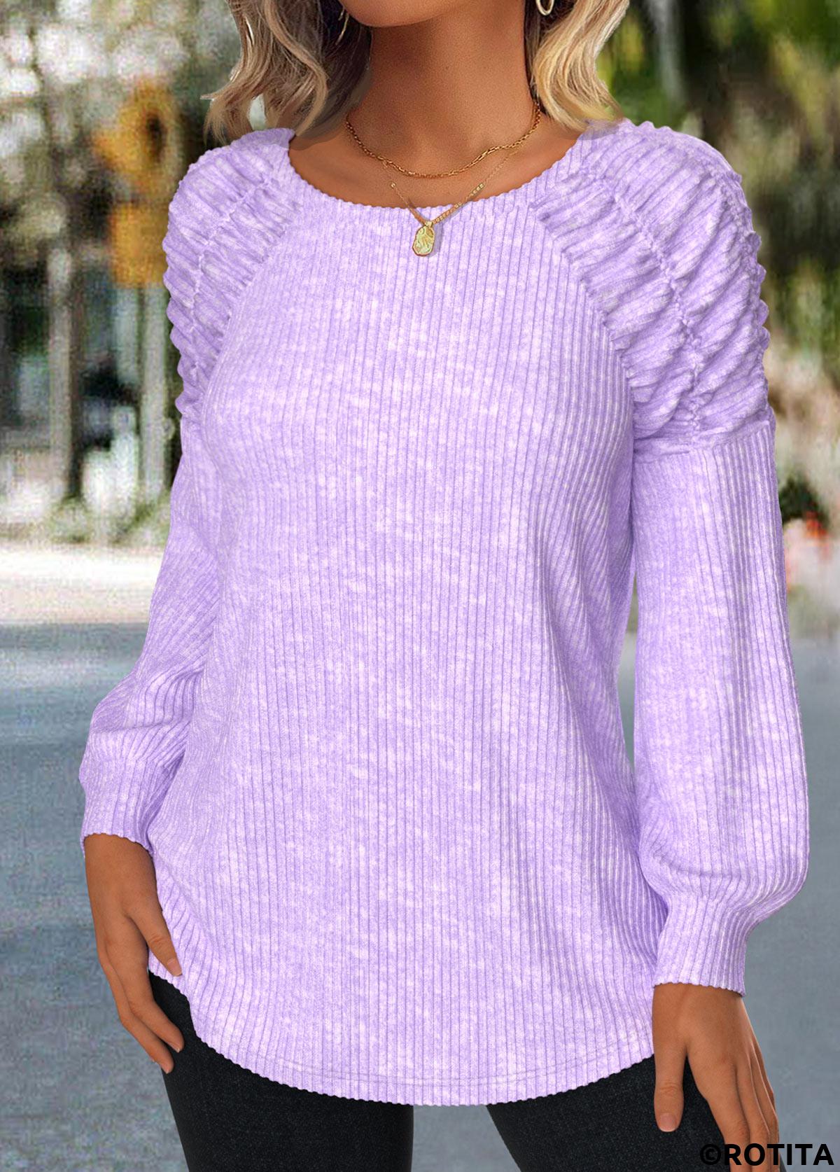 rotita patchwork violet clair col rond t-shirt à manches longues