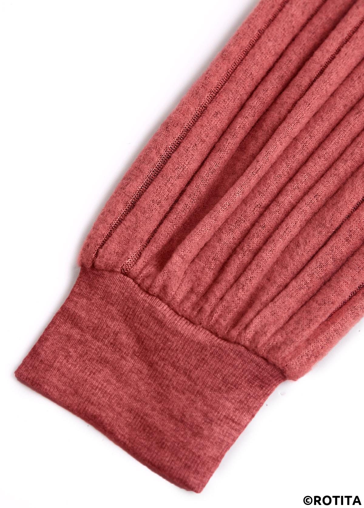 Dusty Pink tops,Plain Color tops,ROTITA Patchwork Dusty Pink V Neck Long Sleeve Sweatshirt