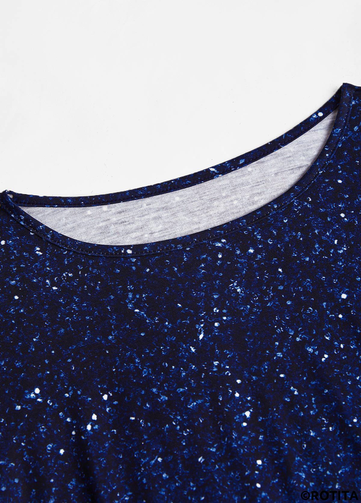 Blue plus size,Ombre plus size,ROTITA Plus Size Patchwork Blue Ombre Round Neck T Shirt