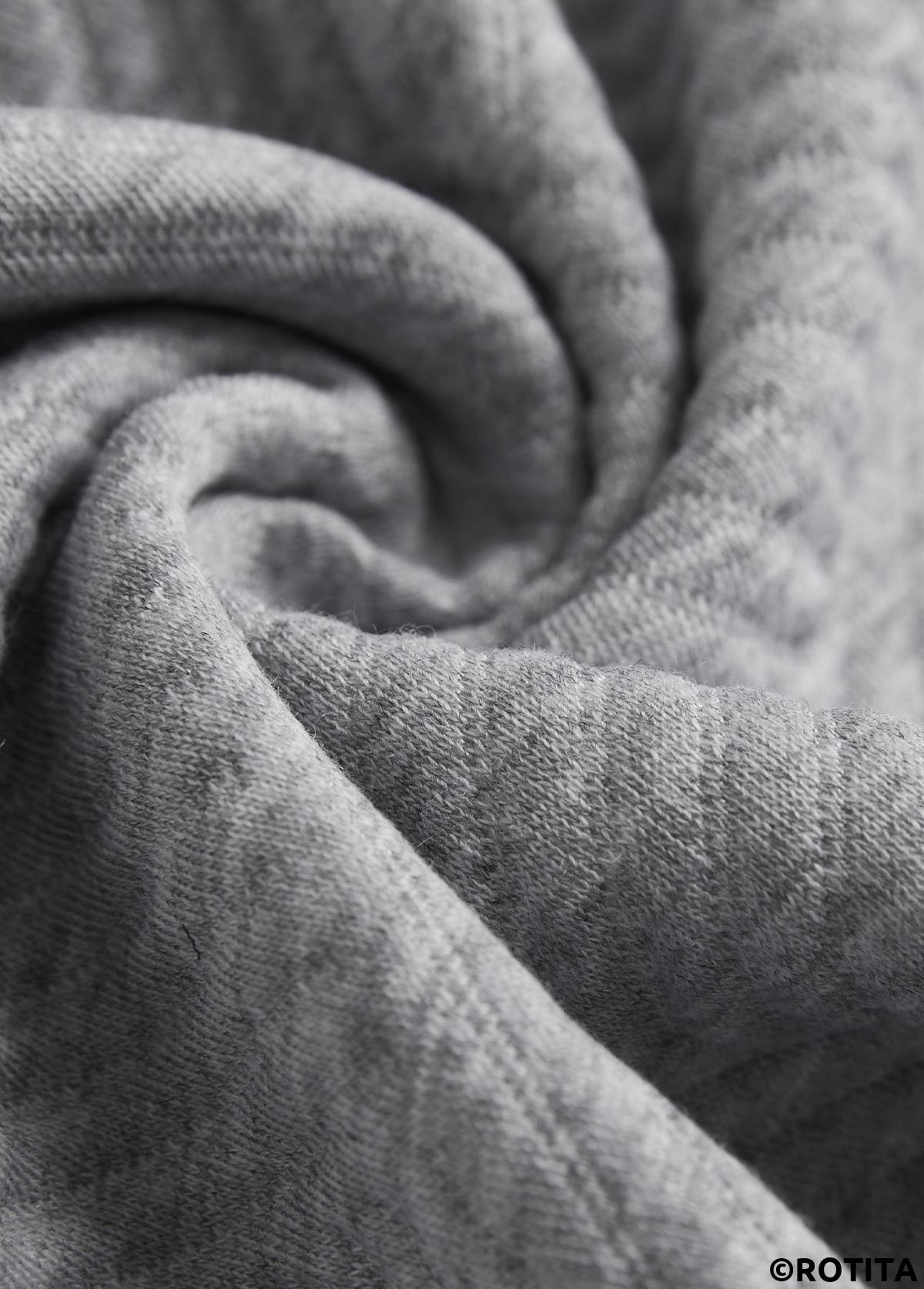 Light Grey tops,Contrast Color tops,ROTITA Button Light Grey Split Neck Long Sleeve Sweatshirt