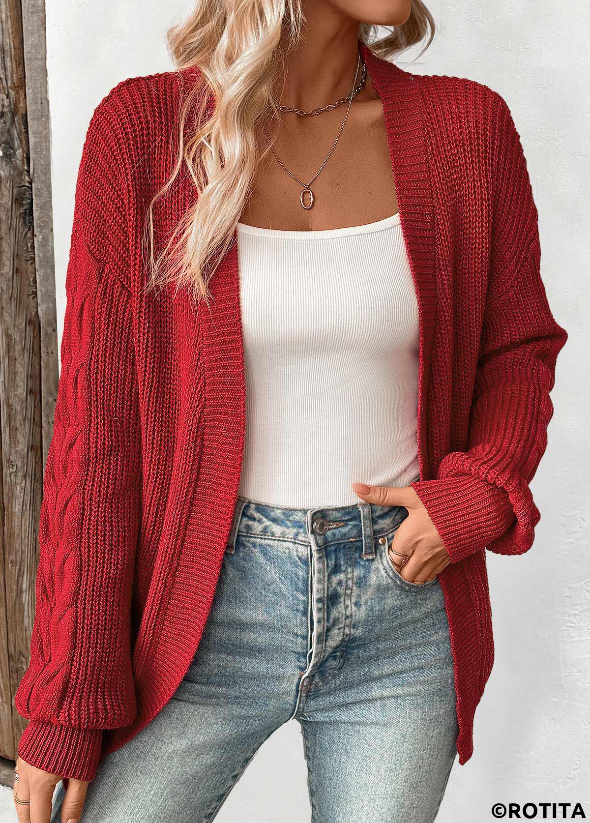 Wine Red tops,Plain Color tops,Wine Red Tunic Long Sleeve Cardigan