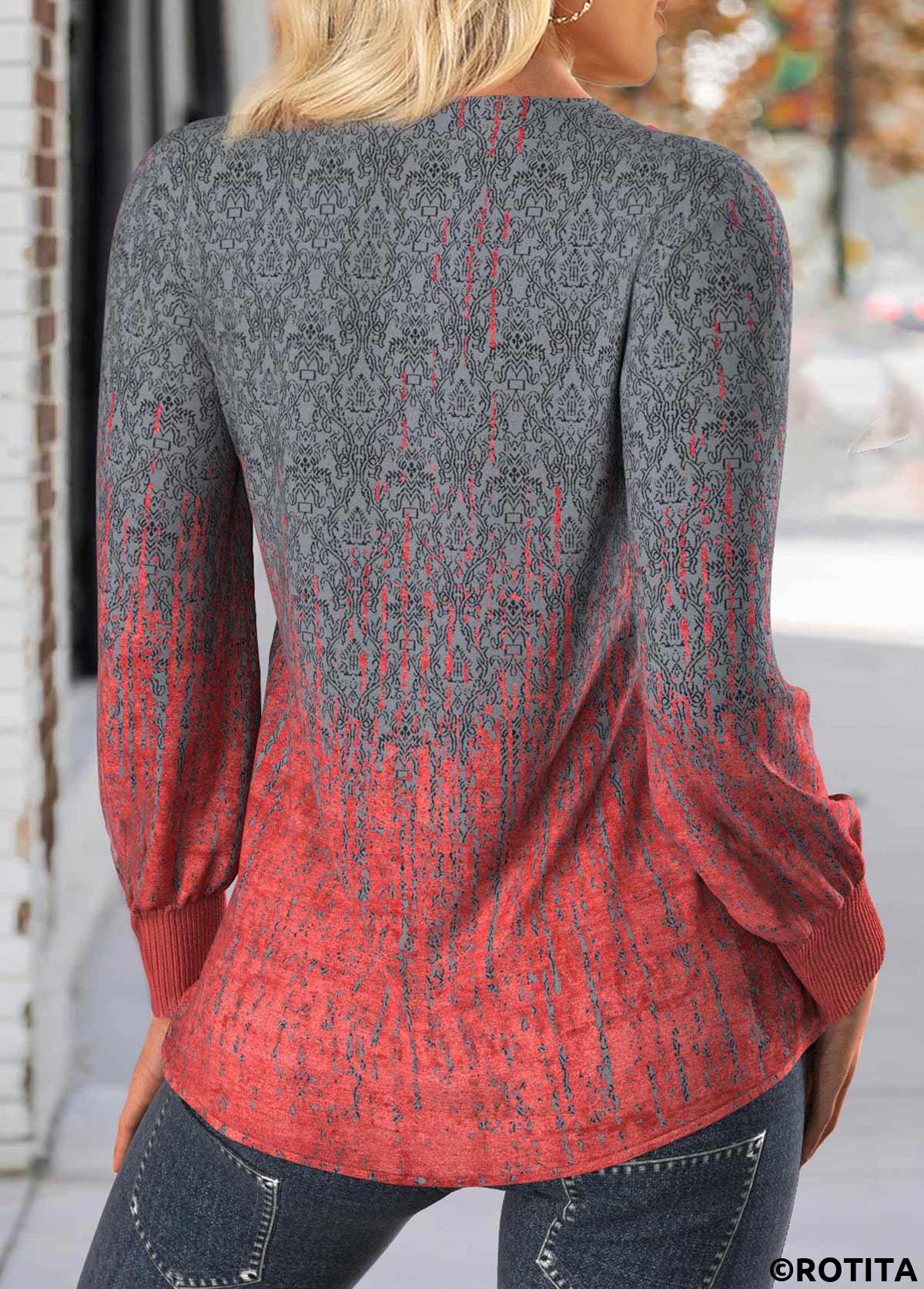 t-shirt à manches longues et col en V gris foncé ombre rotita
