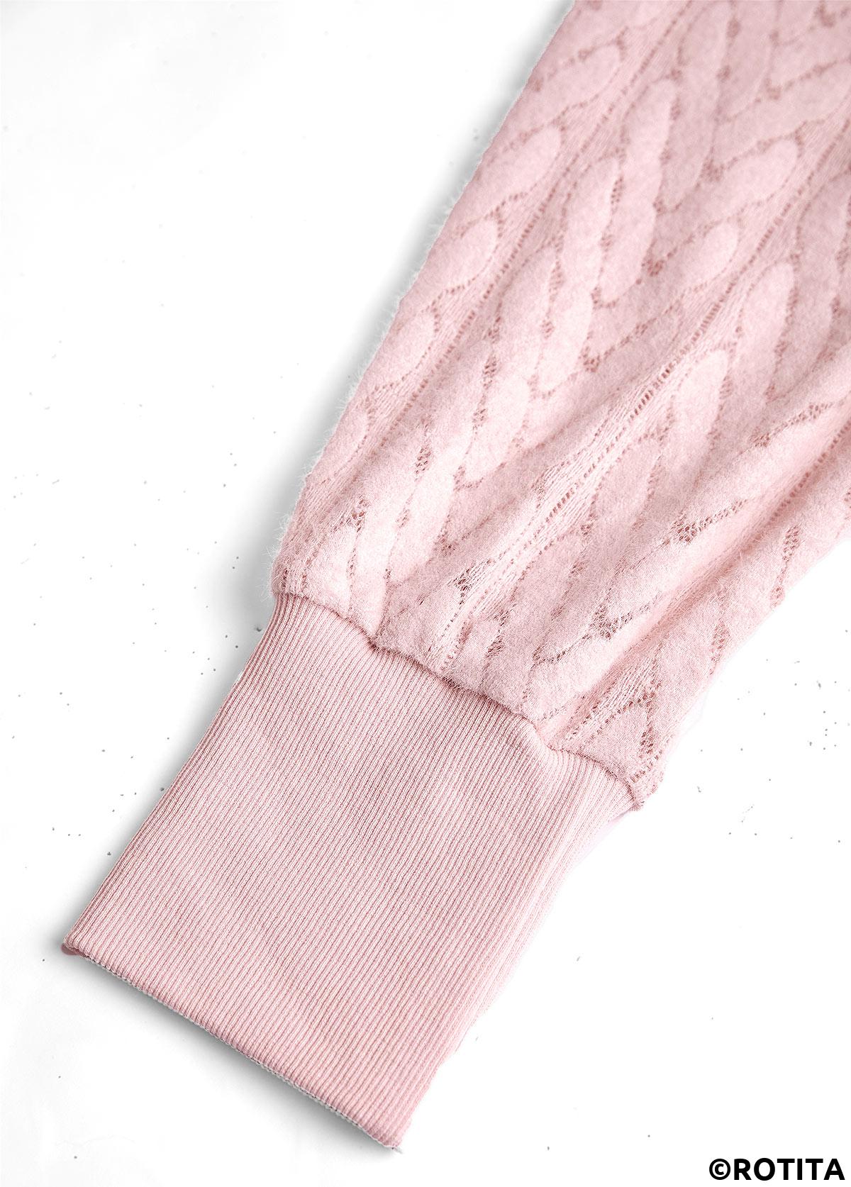 Light Pink tops,Plain Color tops,ROTITA Lace Light Pink Long Sleeve Button Coat