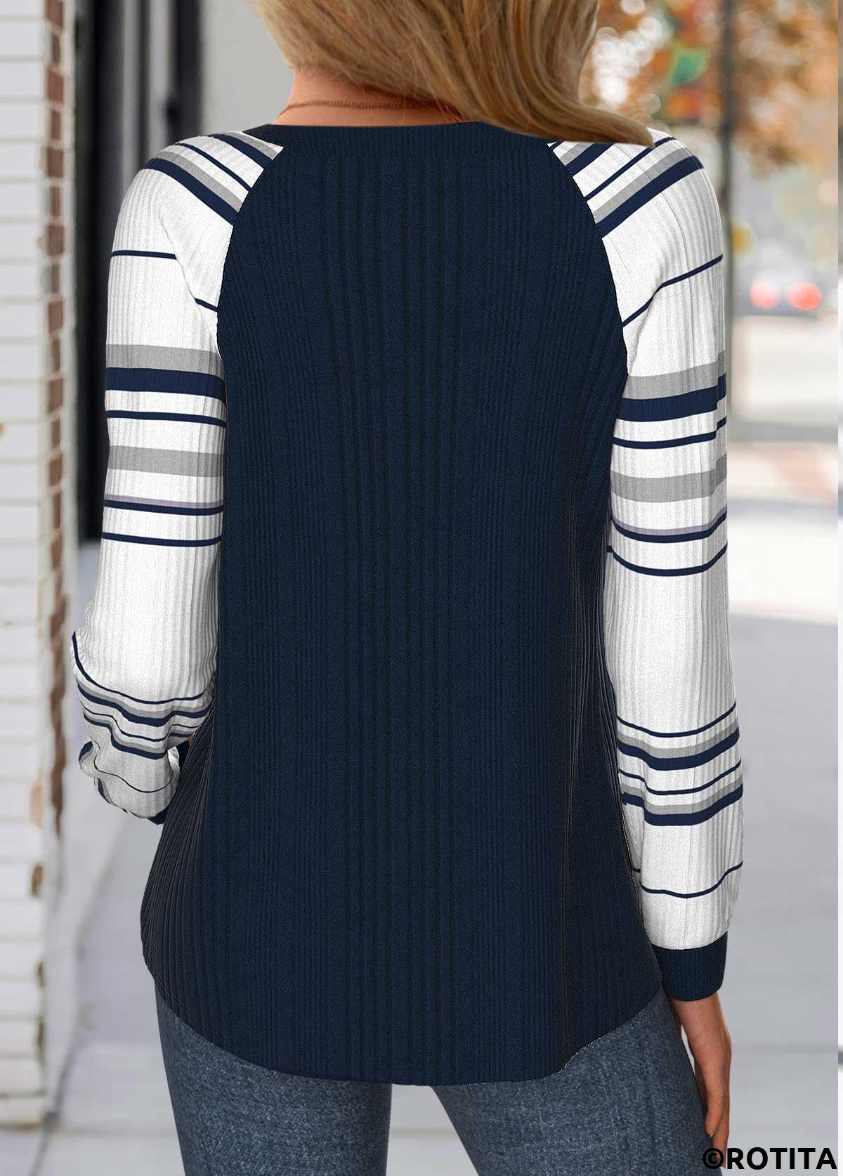 Rotita – Patchwork-Sweatshirt mit Rundhalsausschnitt und langen Ärmeln in Marineblau