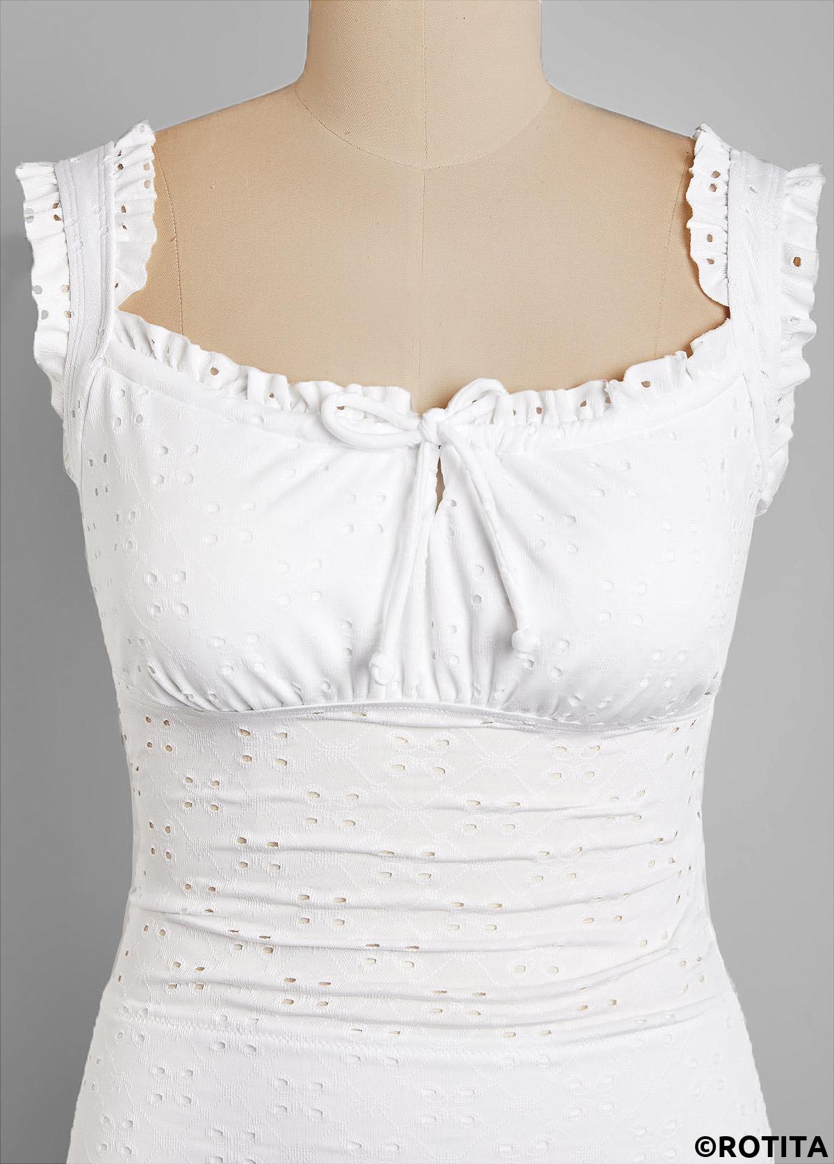 White swimwear,Plain Color swimwear,ROTITA Ruched Bandeau White One Piece Swimwear