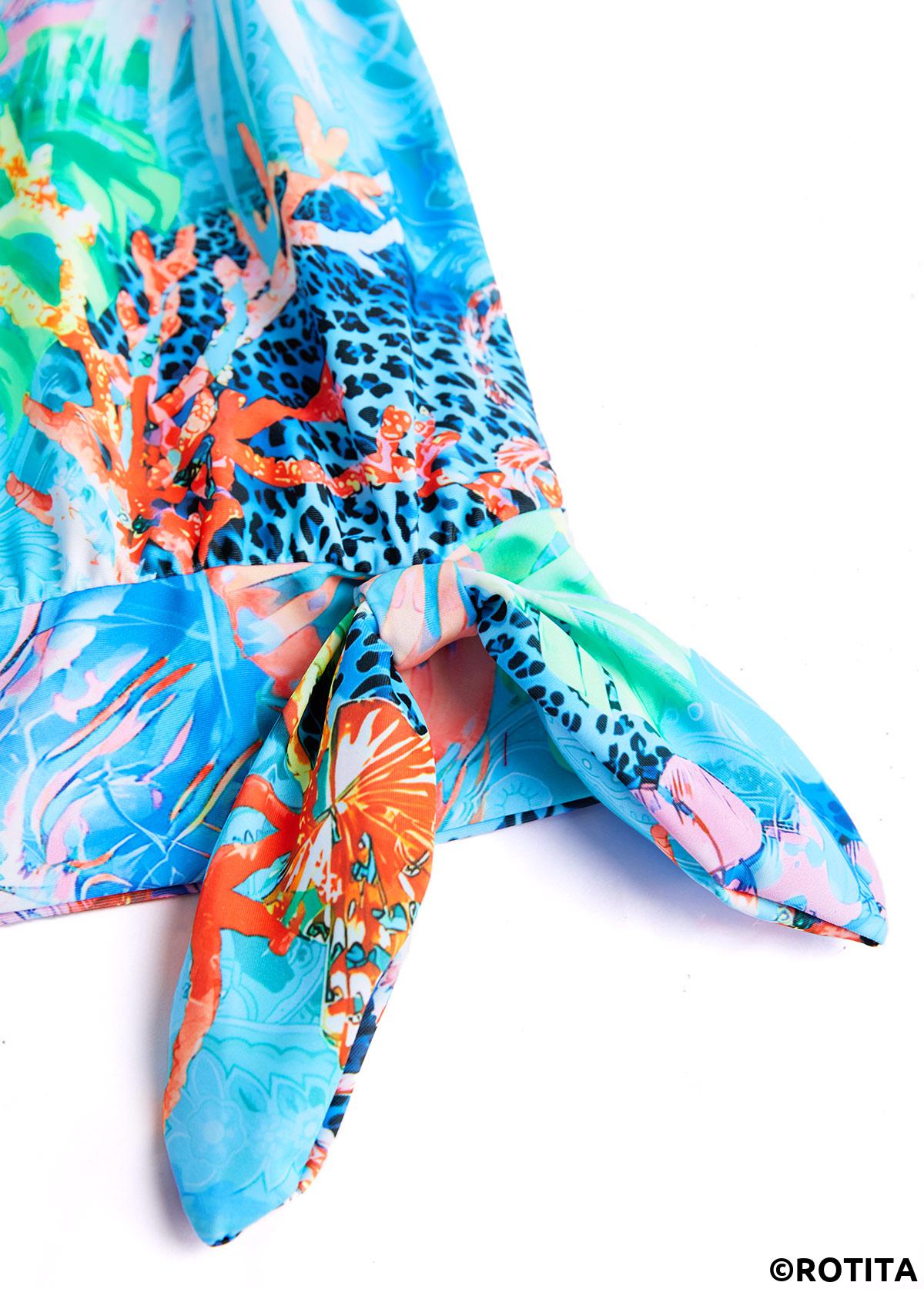 Cyan plus size,Animal Print plus size,ROTITA Plus Size Tie Marine Life Print Cyan Tankini Set
