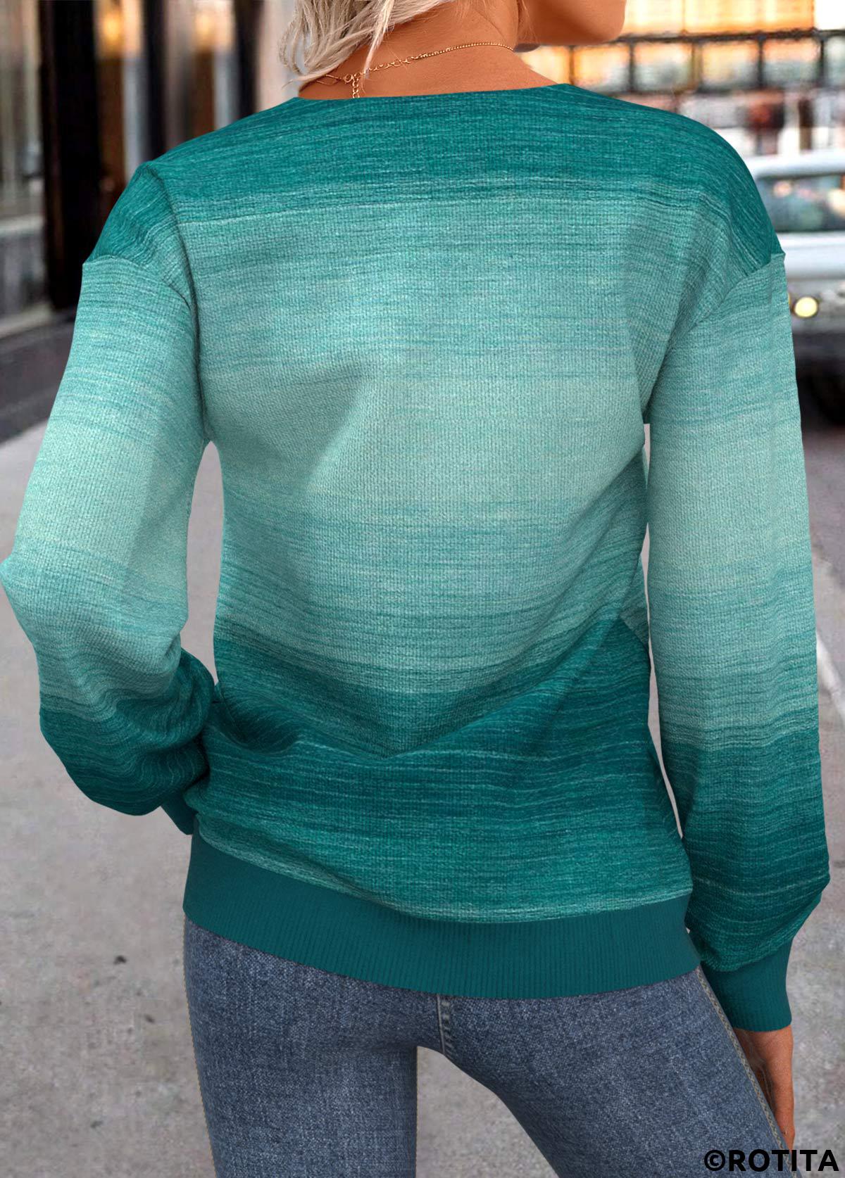 ROTITA Lace Up Ombre Turquoise Long Sleeve Sweatshirt