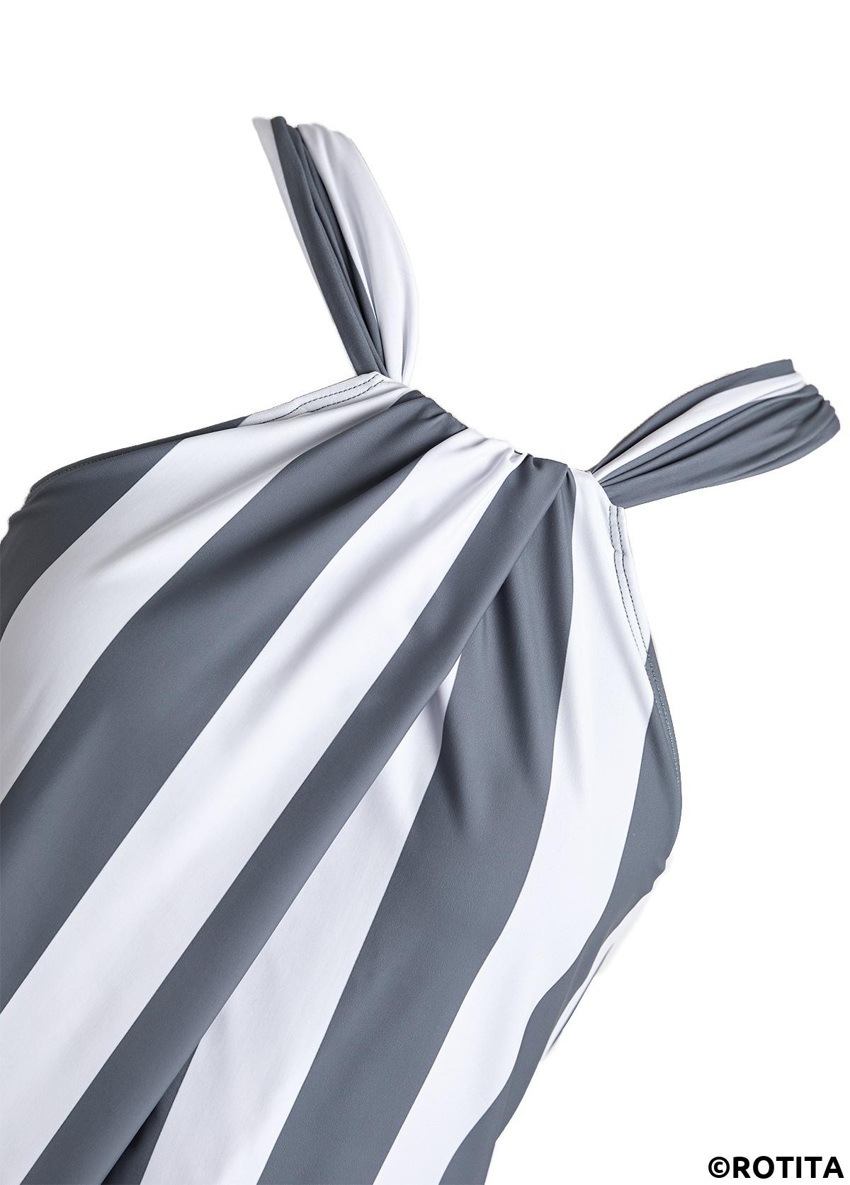 Grey plus size,Striped plus size,Geometric plus size,ROTITA Plus Size Criss Cross Striped Grey One Piece Swimwear