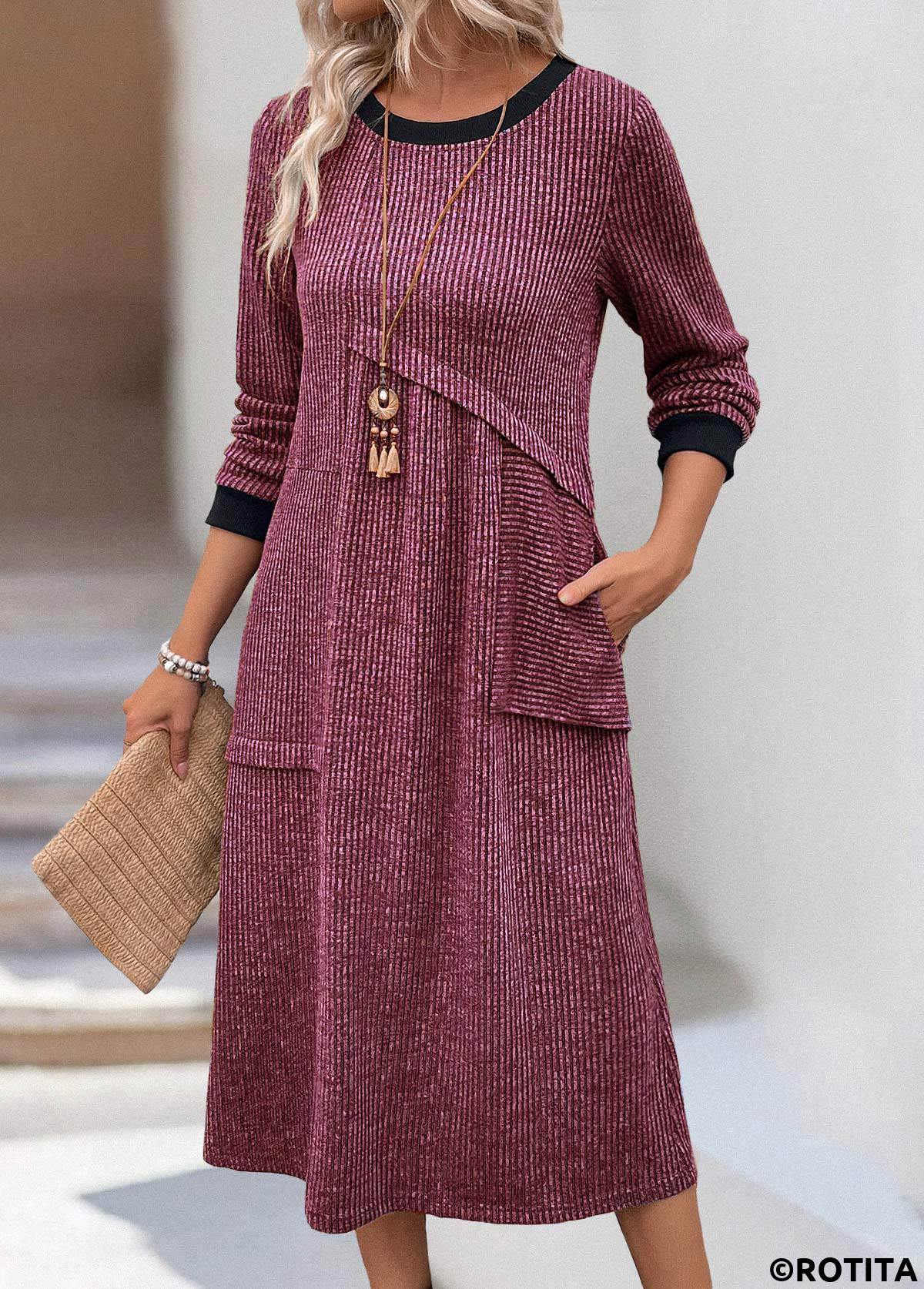 robe patchwork rotita rouge vin coupe trapèze col rond