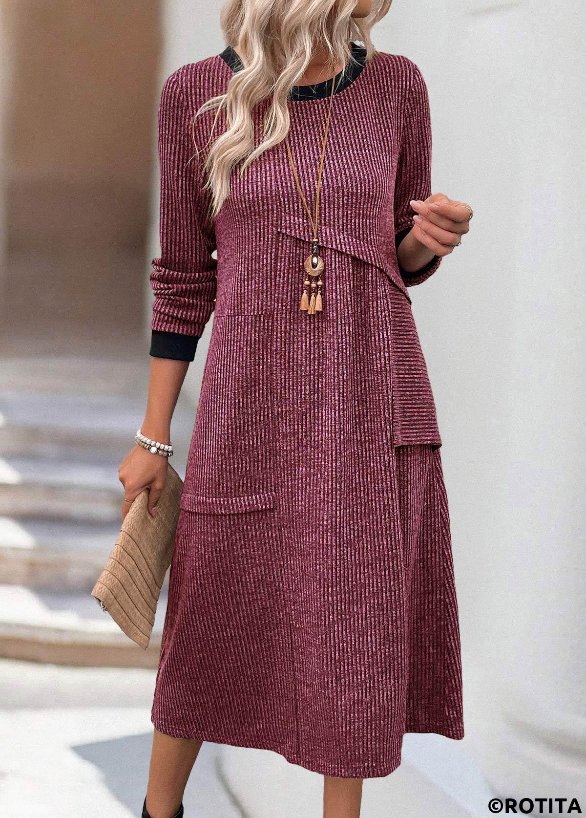 robe patchwork rotita rouge vin coupe trapèze col rond