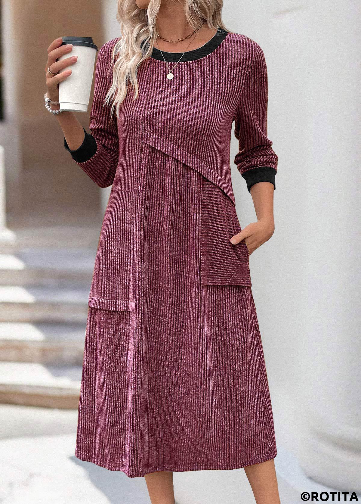 robe patchwork rotita rouge vin coupe trapèze col rond