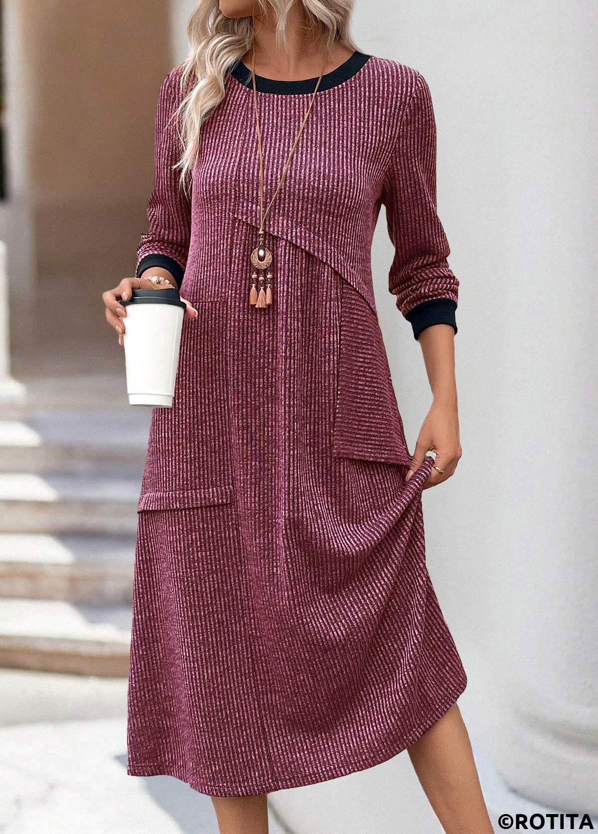 robe patchwork rotita rouge vin coupe trapèze col rond