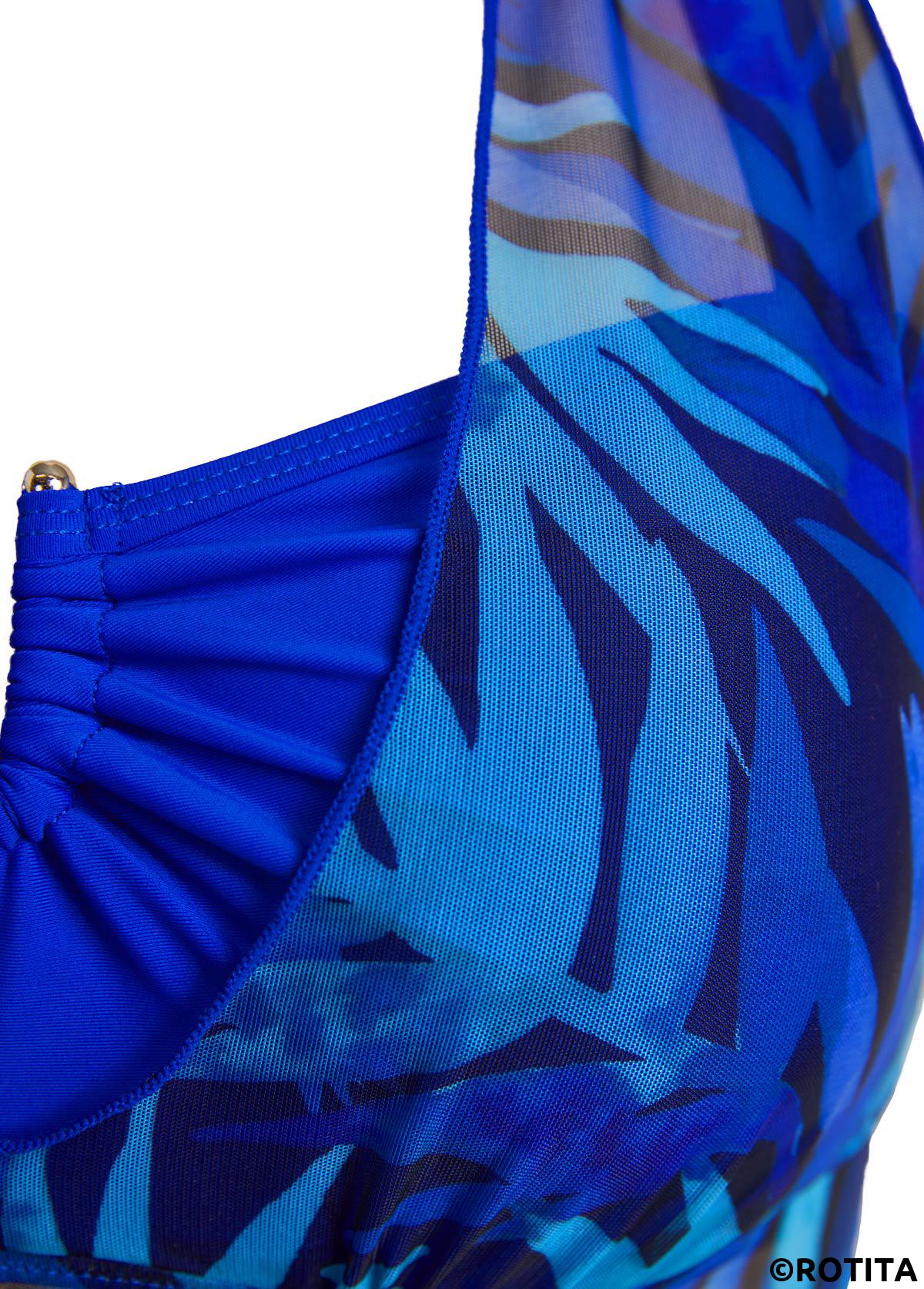 Royal Blue swimwear,Plants swimwear,ROTITA Patchwork Royal Blue Tropical Plants Print Tankini Set