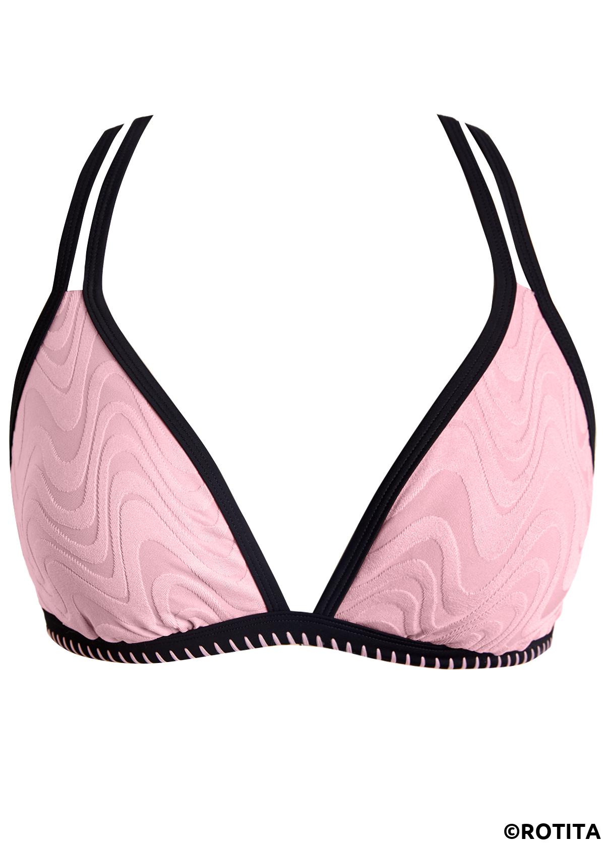 Light Pink swimwear,Contrast Color swimwear,ROTITA Contrast Binding Light Pink Jacquard Bikini Set