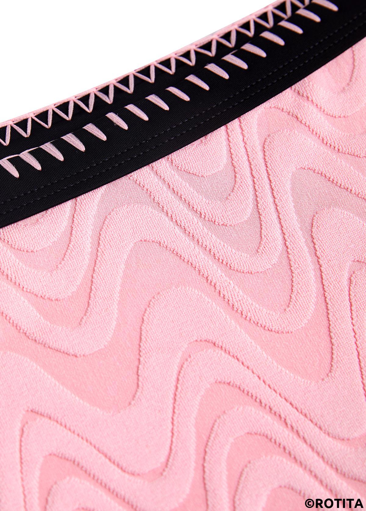 Light Pink swimwear,Contrast Color swimwear,ROTITA Contrast Binding Light Pink Jacquard Bikini Set