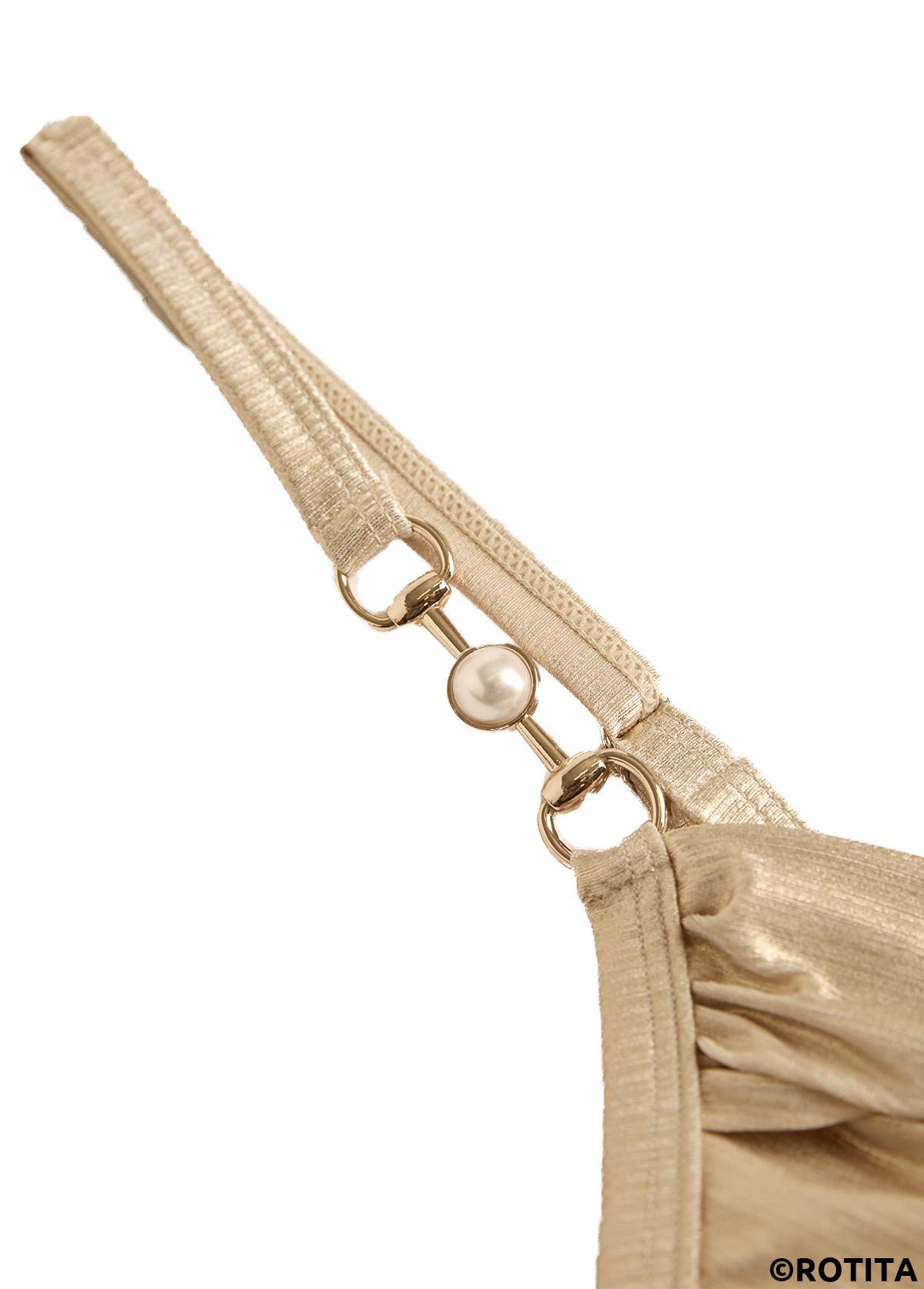 Champagne swimwear,Plain Color swimwear,ROTITA Hot Stamping Champagne One Piece Swimwear