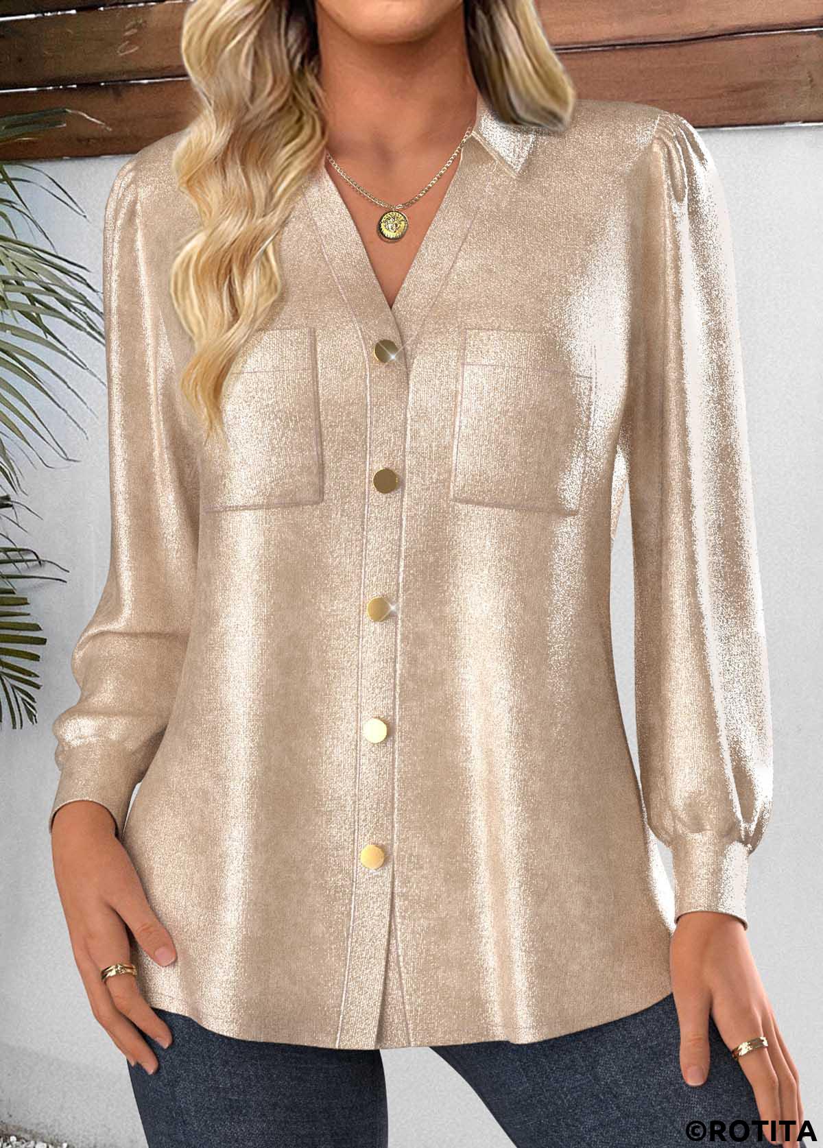 chemise tunique à manches longues avec boutons rotita champagne