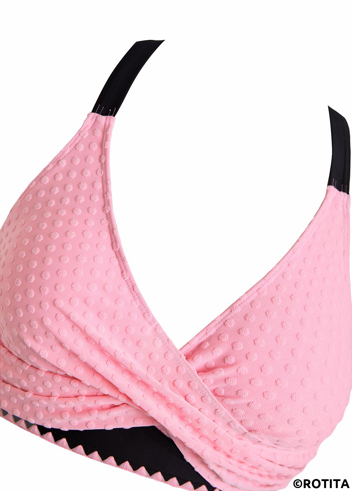 Pink swimwear,Plain Color swimwear,ROTITA Criss Cross Pink Patchwork Bikini Set