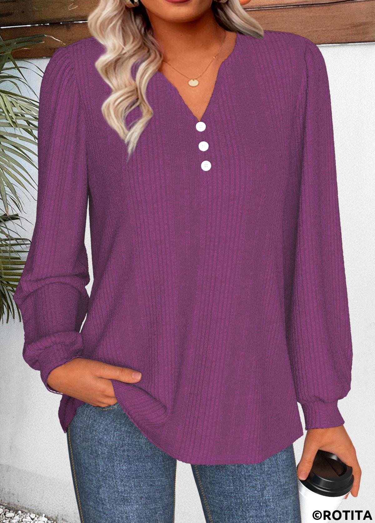 T-shirt tunique à manches longues fendu Rotita violet