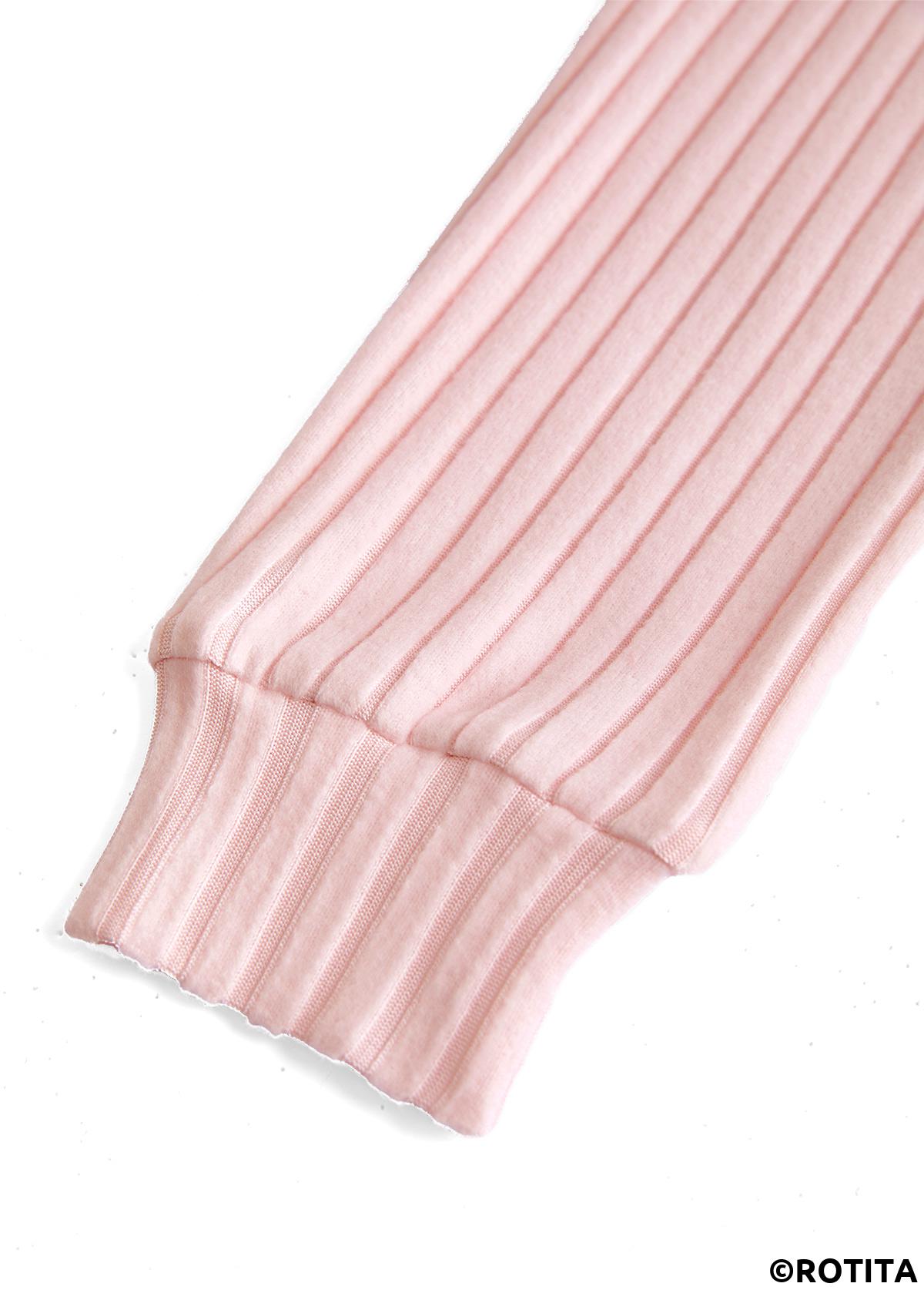 Light Pink tops,Contrast Color tops,ROTITA Button Light Pink Split Neck Long Sleeve Sweatshirt