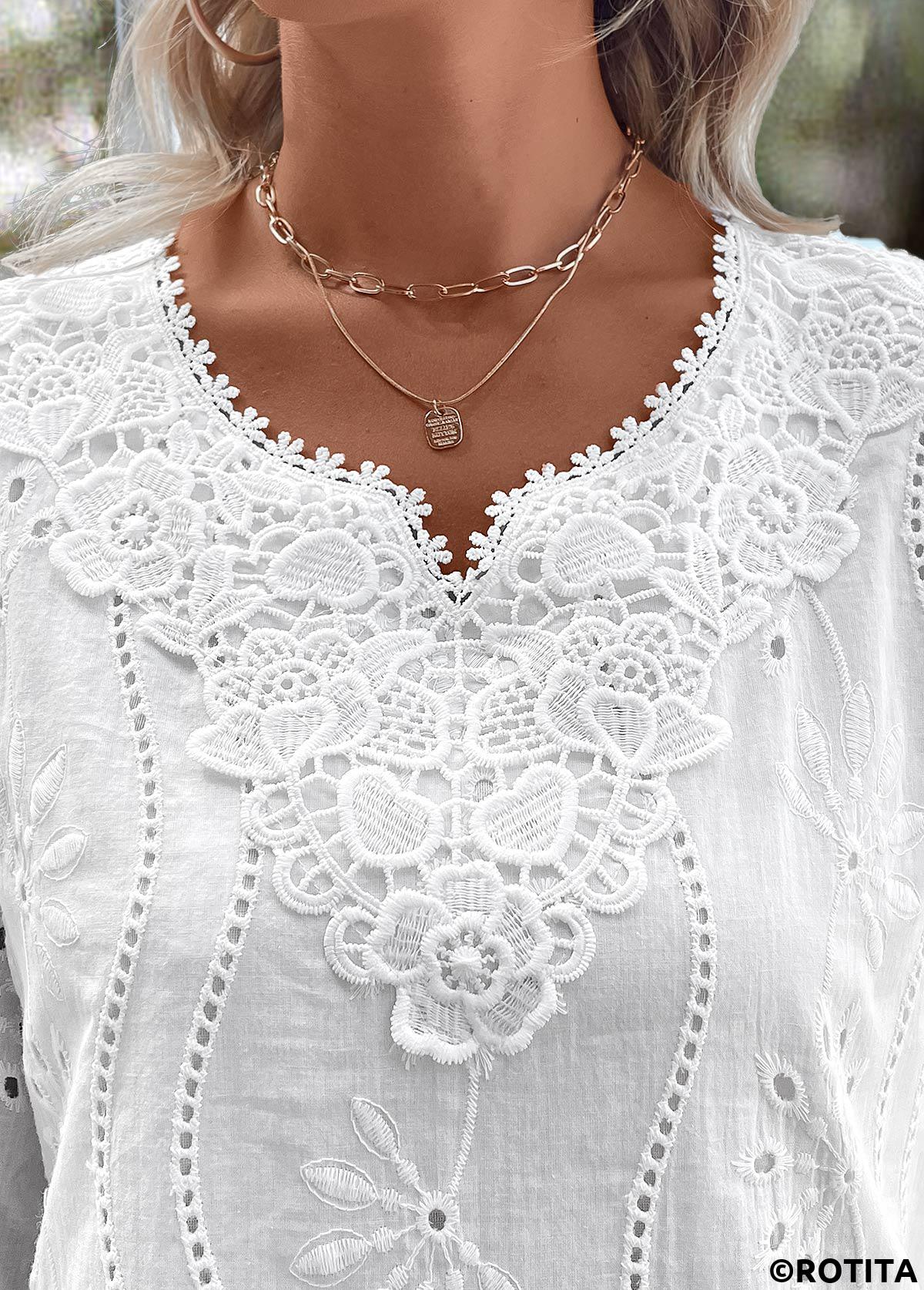 White tops,Plain Color tops,ROTITA Split Detail White Long Sleeve Blouse
