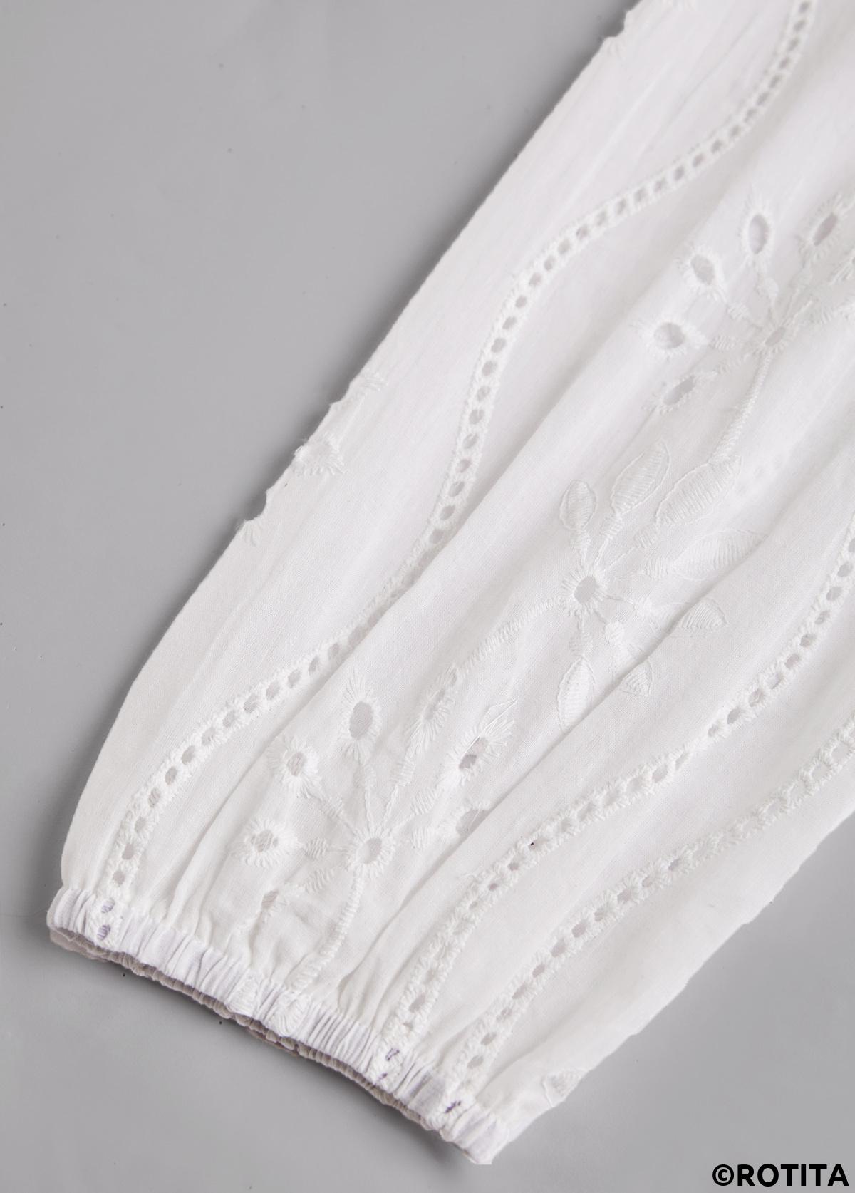 White tops,Plain Color tops,ROTITA Split Detail White Long Sleeve Blouse