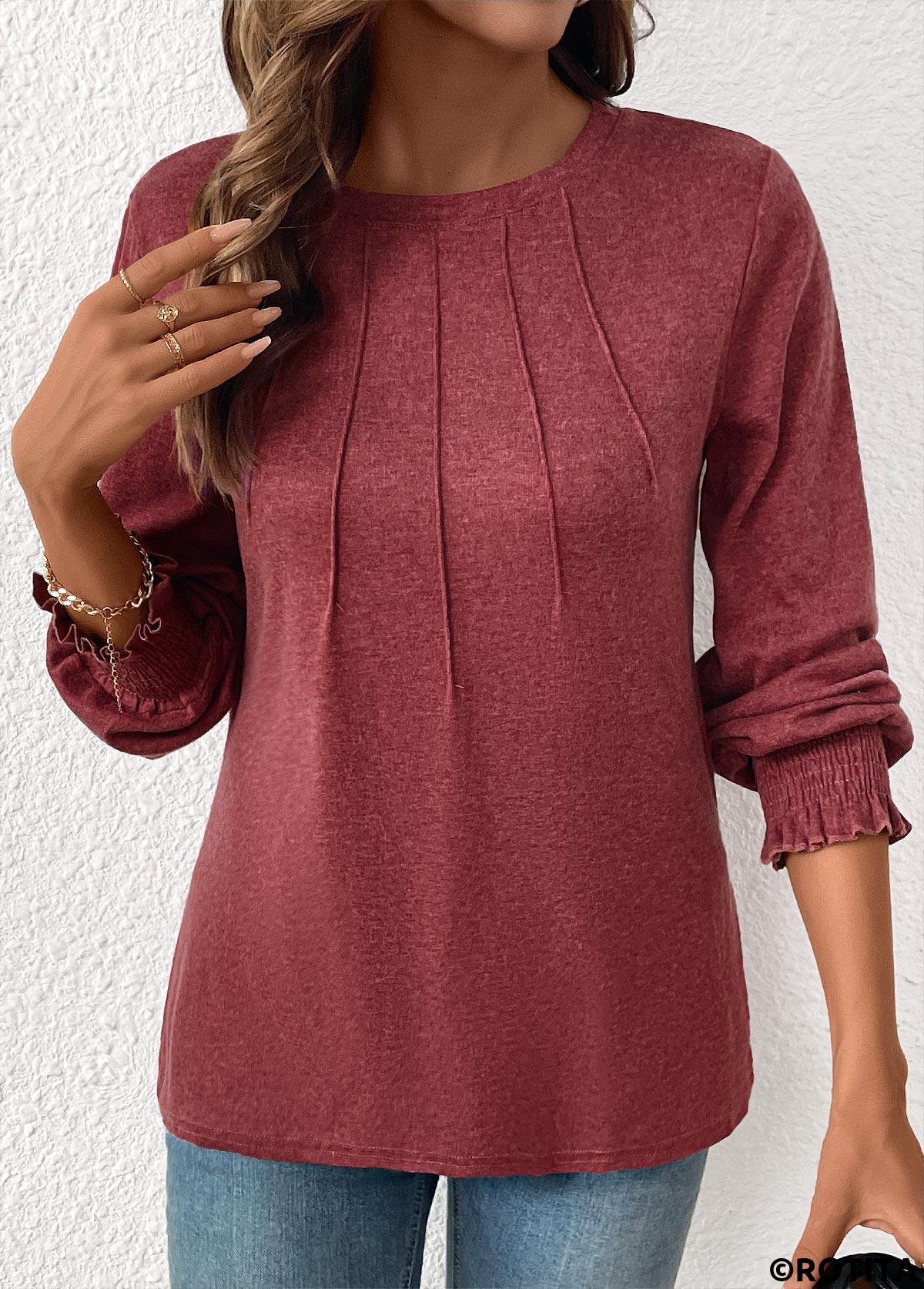 T-shirt col rond rouge brique à coutures plates Rotita