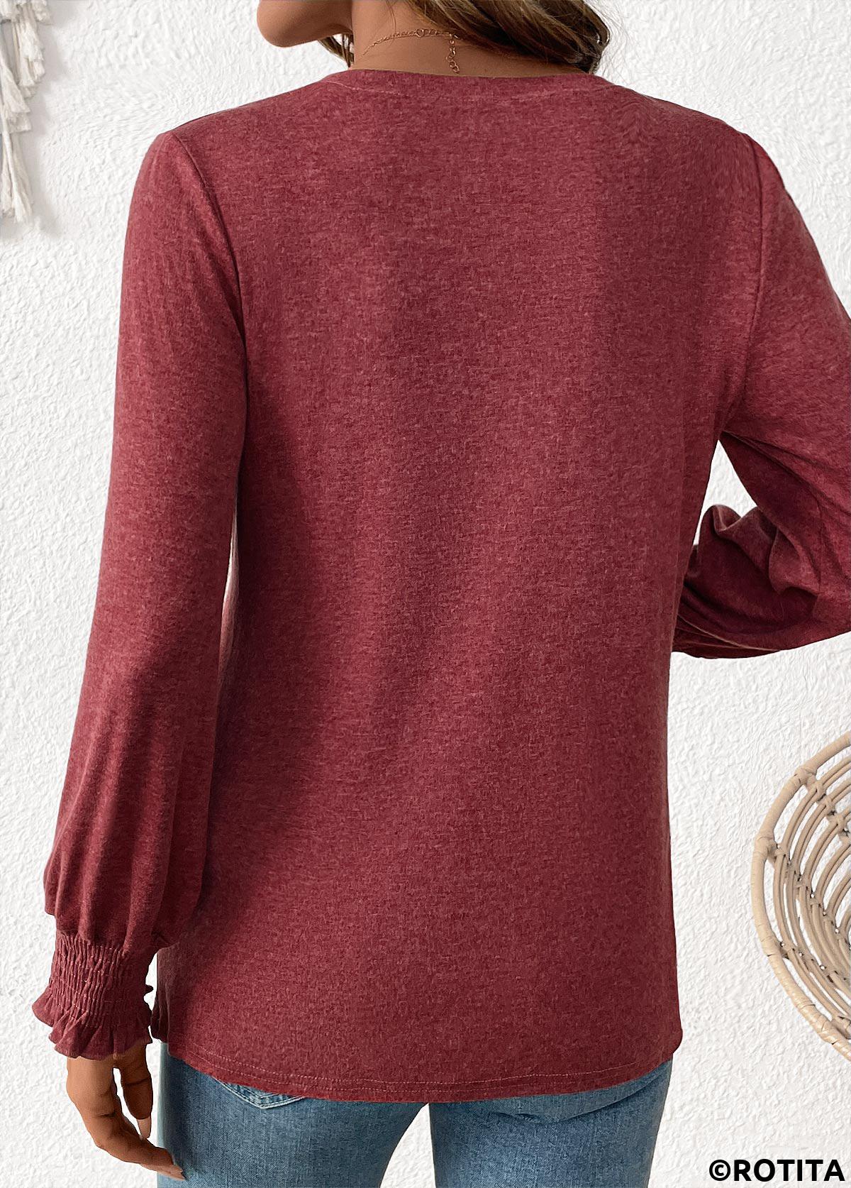 T-shirt col rond rouge brique à coutures plates Rotita