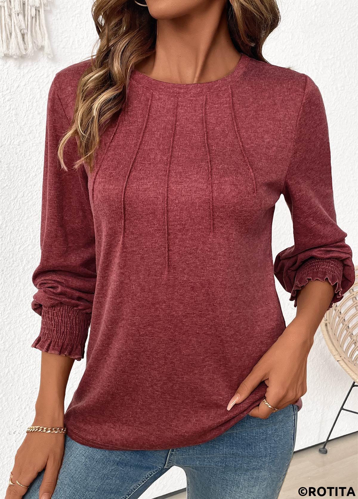 T-shirt col rond rouge brique à coutures plates Rotita