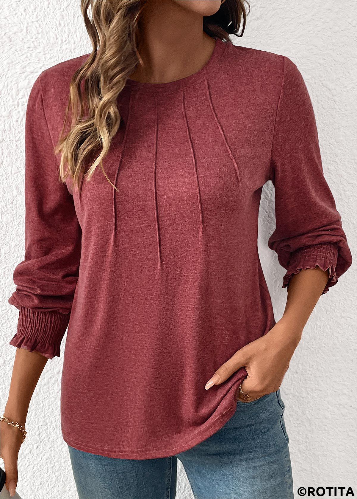 T-shirt col rond rouge brique à coutures plates Rotita