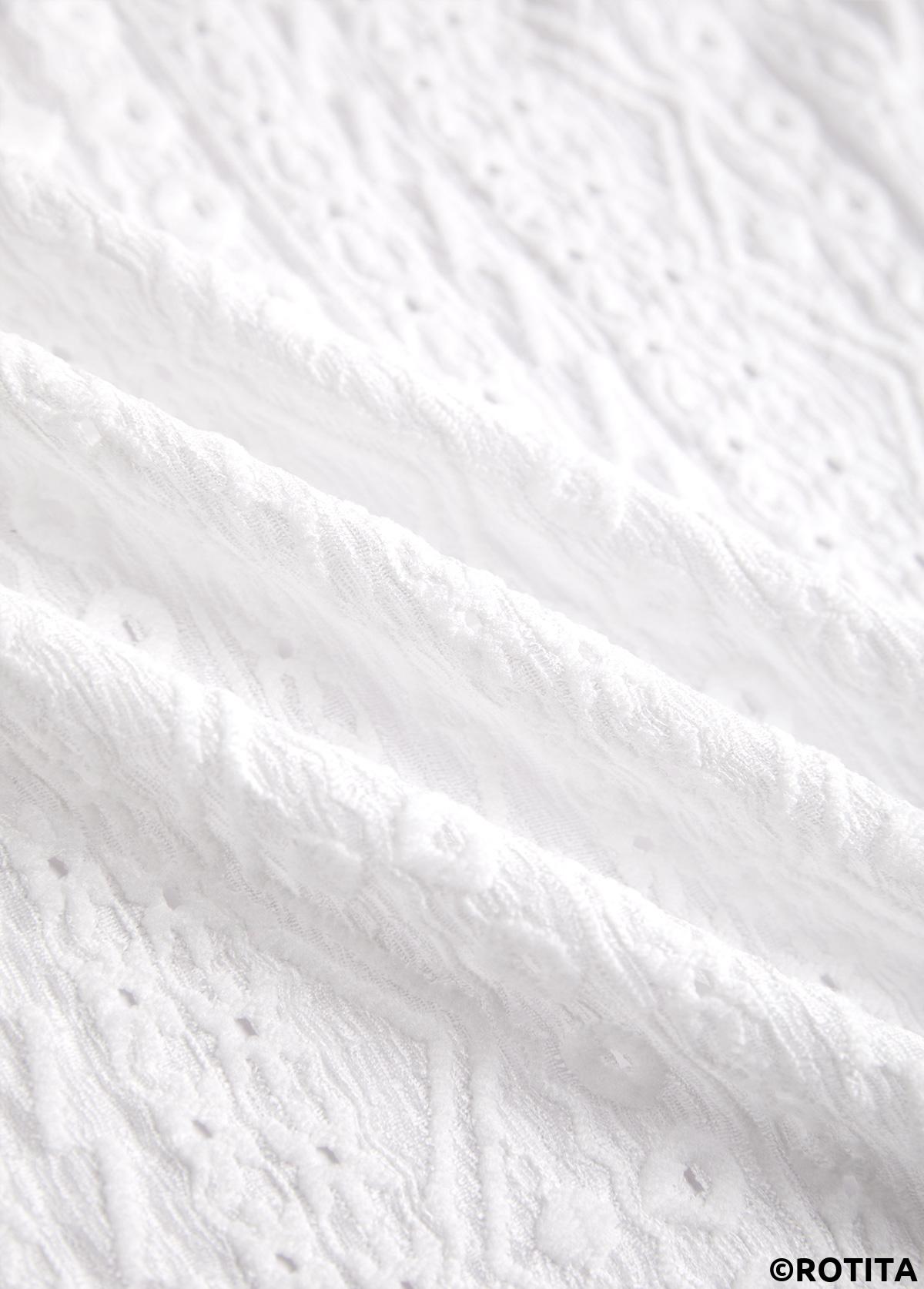 White tops,Plain Color tops,ROTITA Lace White Long Sleeve Pocket Coat