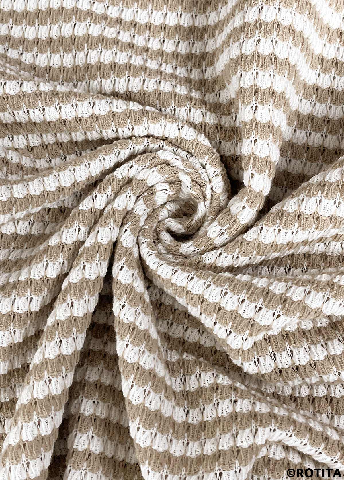 Light Coffee tops,Plain Color tops,ROTITA Jacquard Light Coffee Round Neck Long Sleeve T Shirt
