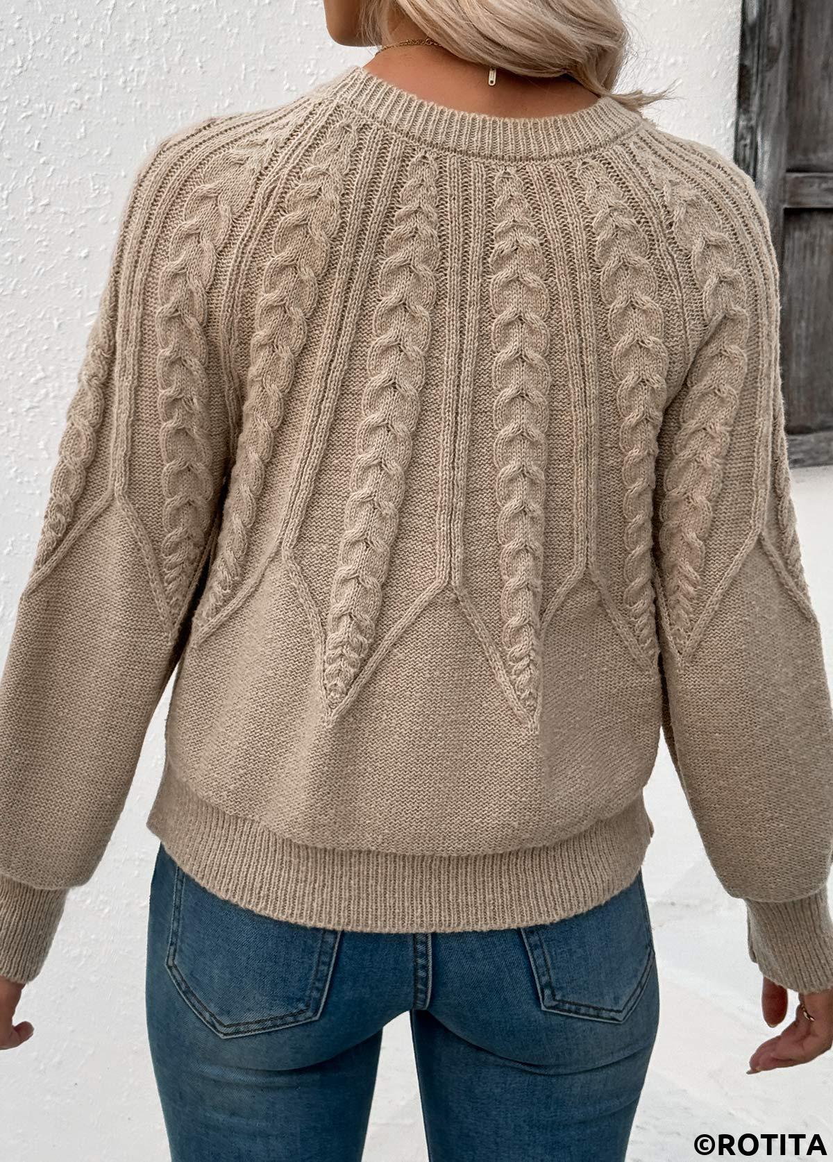 Light Camel tops,Plain Color tops,Light Camel Round Neck Long Sleeve Sweater